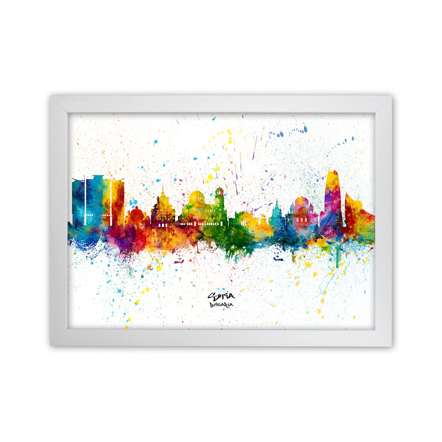 Sofia Bulgaria Skyline Splash Art Print by Michael Tompsett White Grain