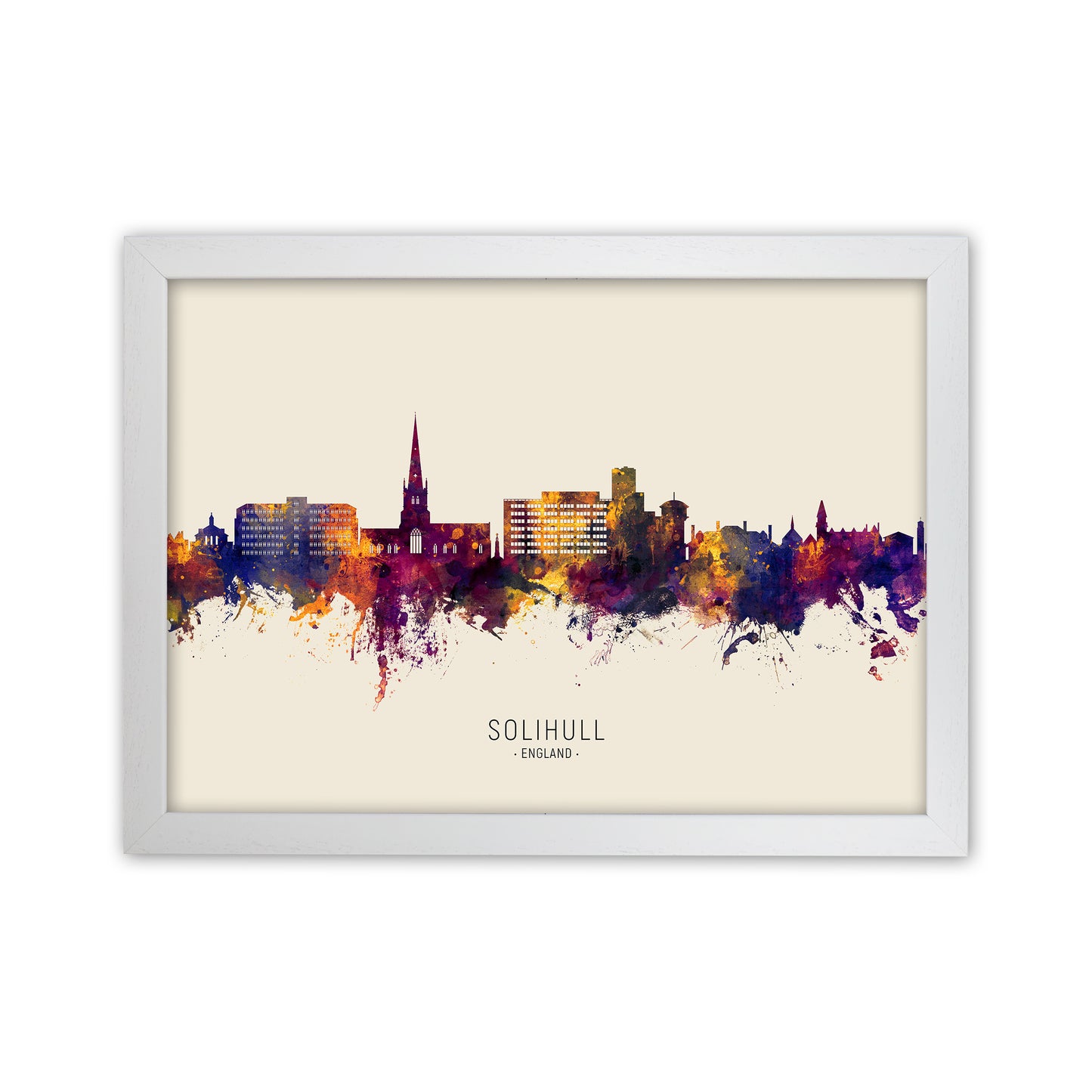 Solihull England Skyline Autumn City Name Art Print by Michael Tompsett White Grain