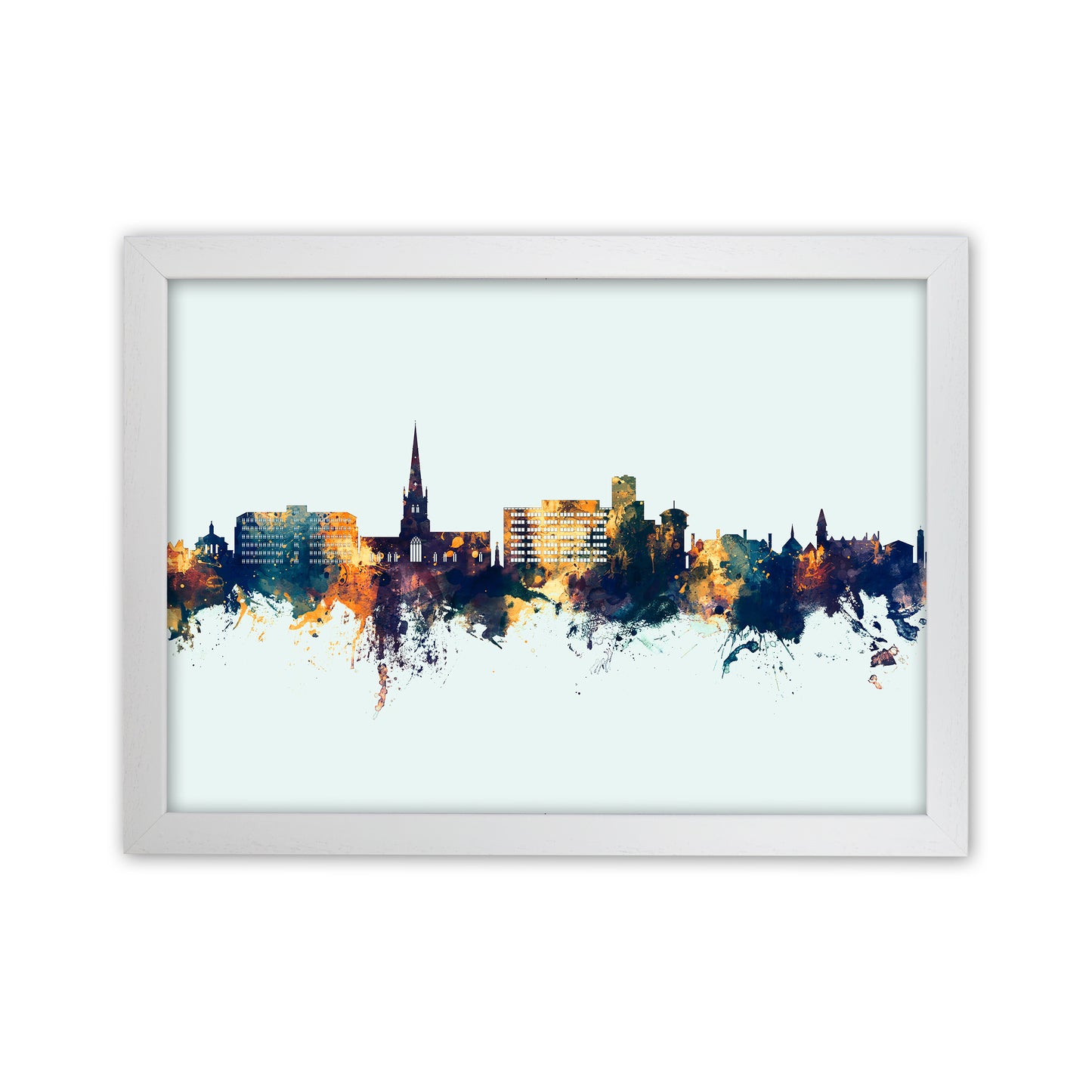 Solihull England Skyline Blue Orange Art Print by Michael Tompsett White Grain