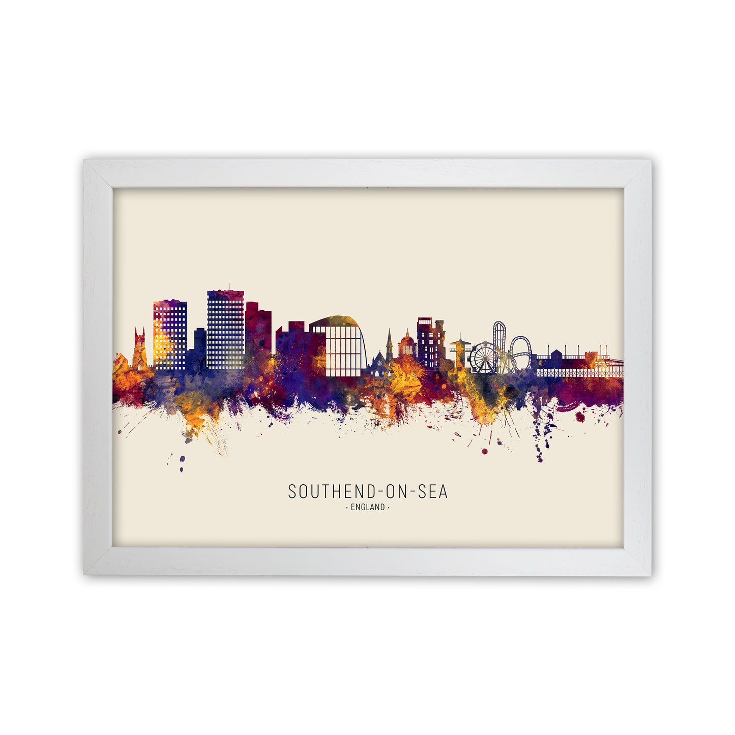 Southend-On-Sea England Skyline Autumn City Name Art Print by Michael Tompsett White Grain