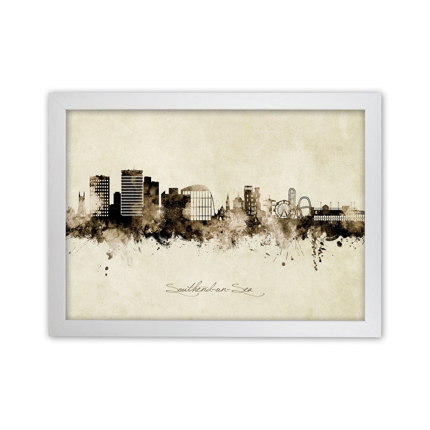 Southend-On-Sea England Skyline Vintage Art Print by Michael Tompsett White Grain