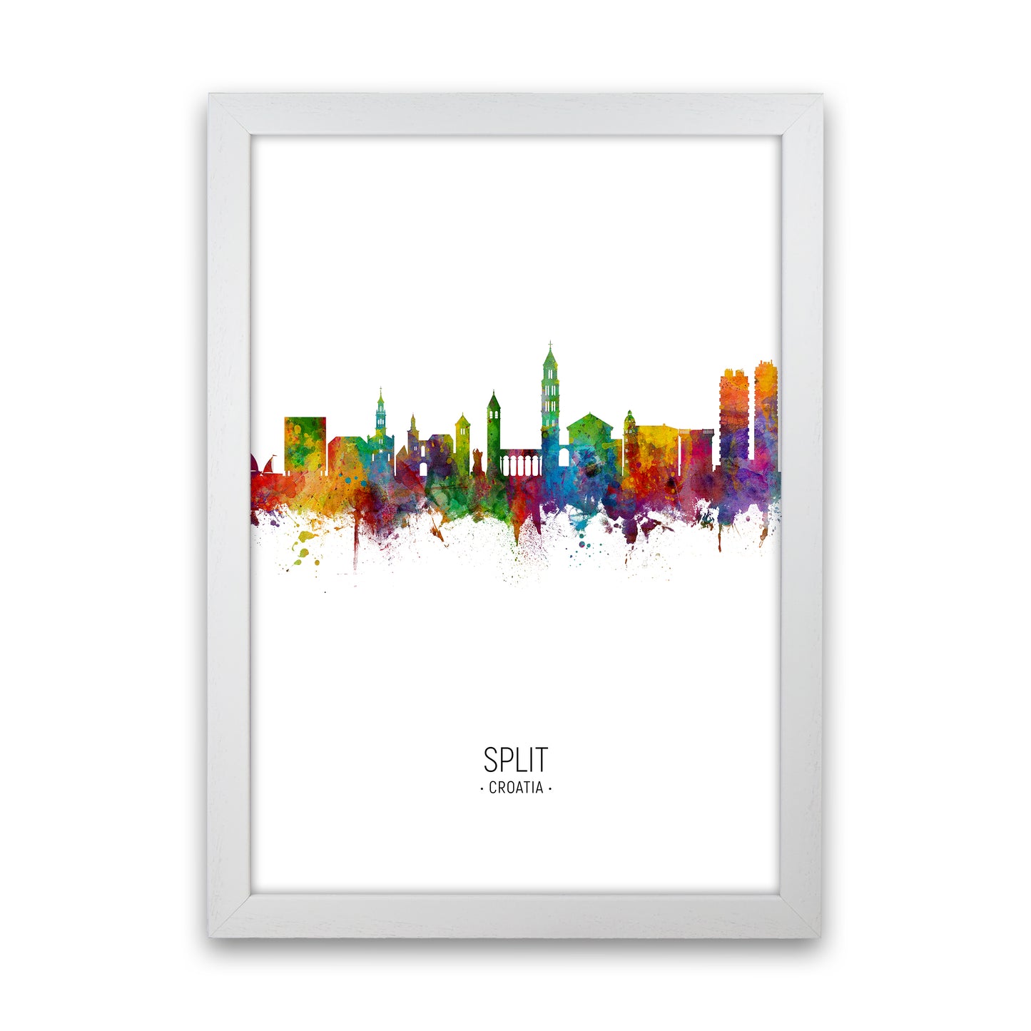 Split Croatia Skyline Portrait Art Print by Michael Tompsett White Grain