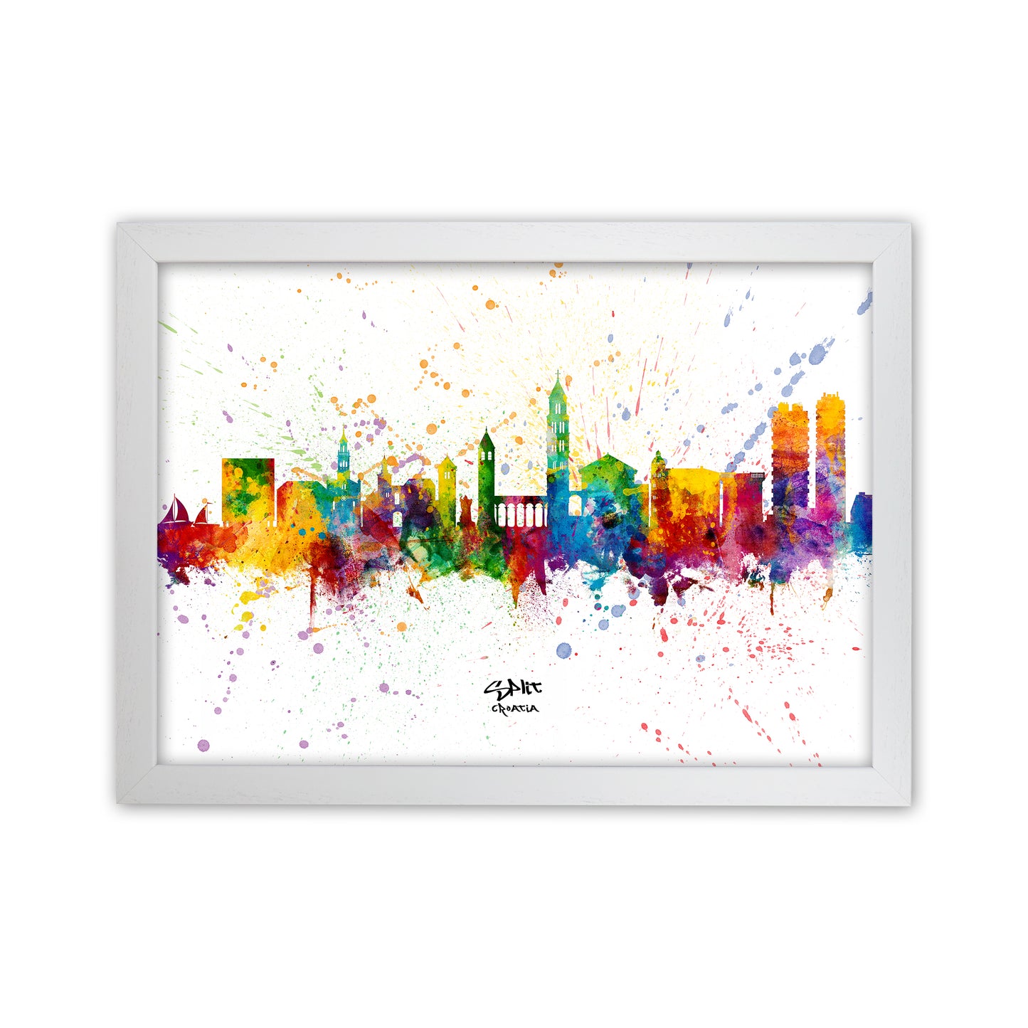 Split Croatia Skyline Splash Art Print by Michael Tompsett White Grain