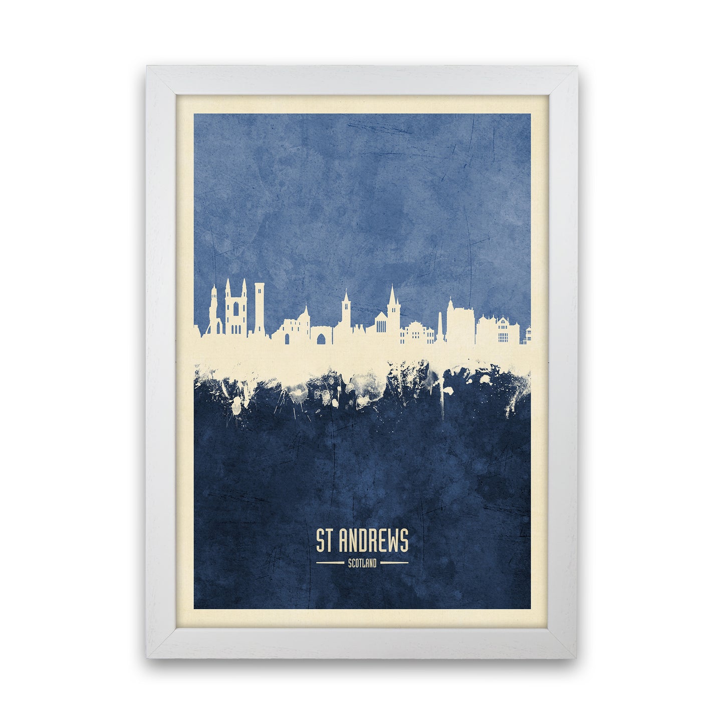 St Andrews Scotland Skyline Portrait Navy Art Print by Michael Tompsett White Grain