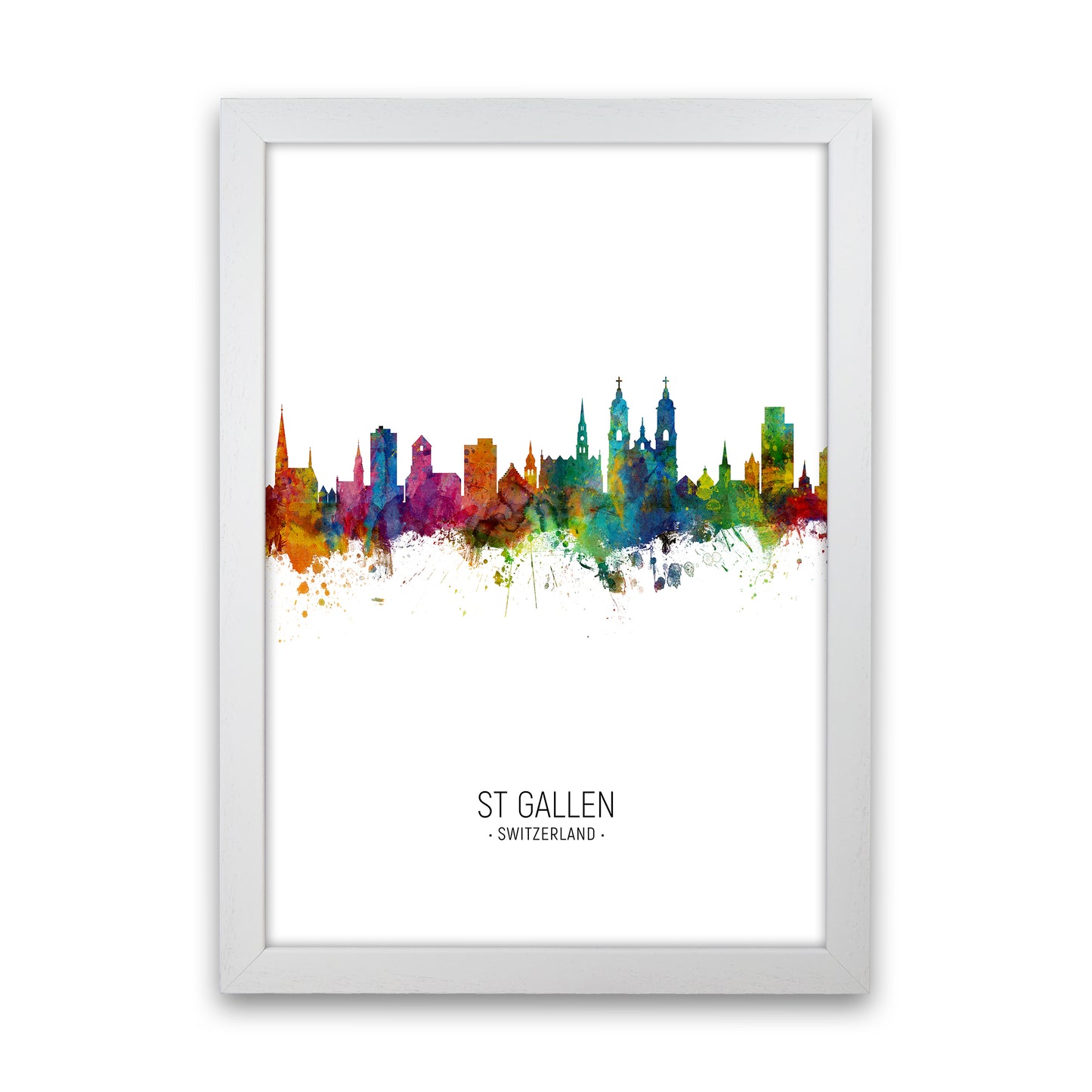 St Gallen Switzerland Skyline Portrait Art Print by Michael Tompsett White Grain