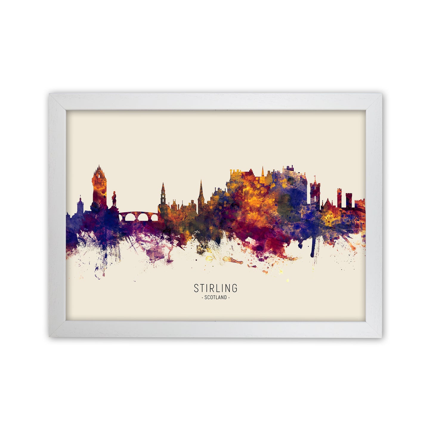 Stirling Scotland Skyline Autumn City Name Art Print by Michael Tompsett White Grain