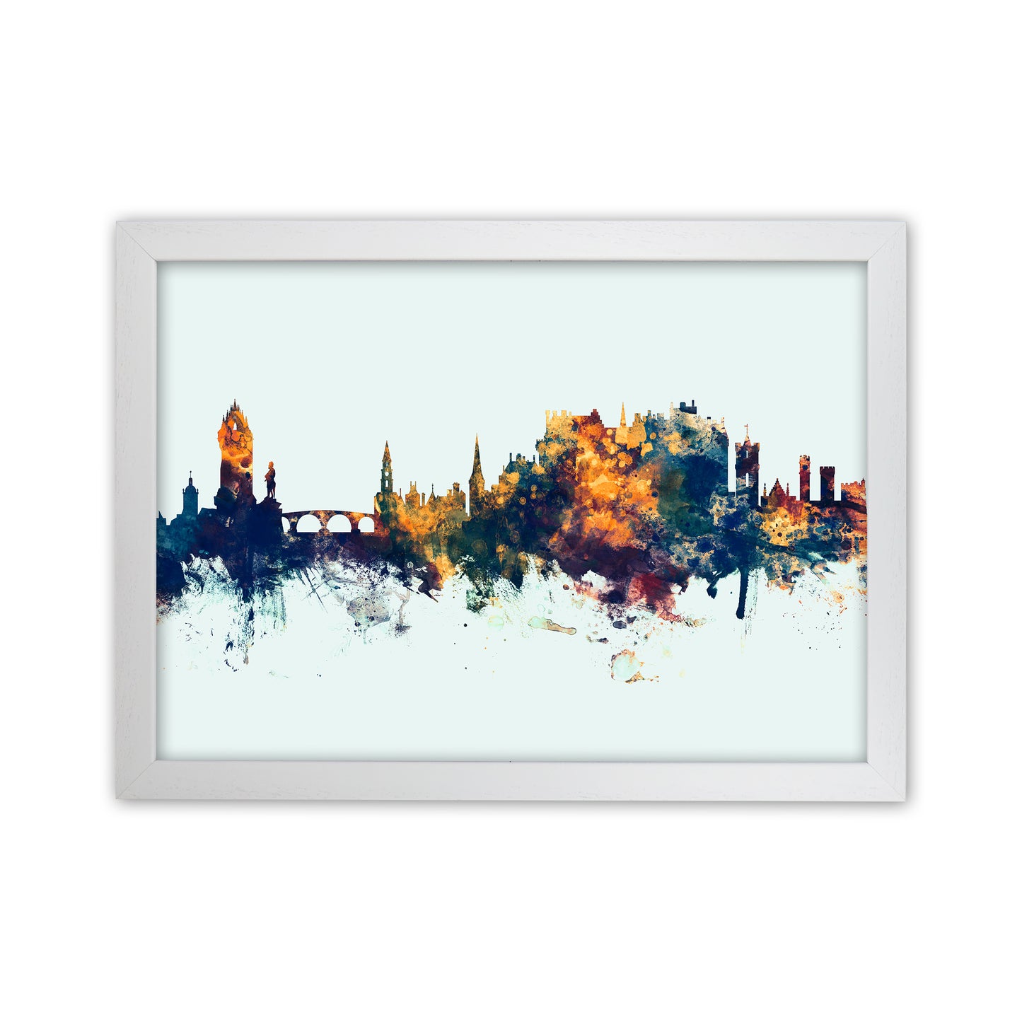 Stirling Scotland Skyline Blue Orange Art Print by Michael Tompsett White Grain
