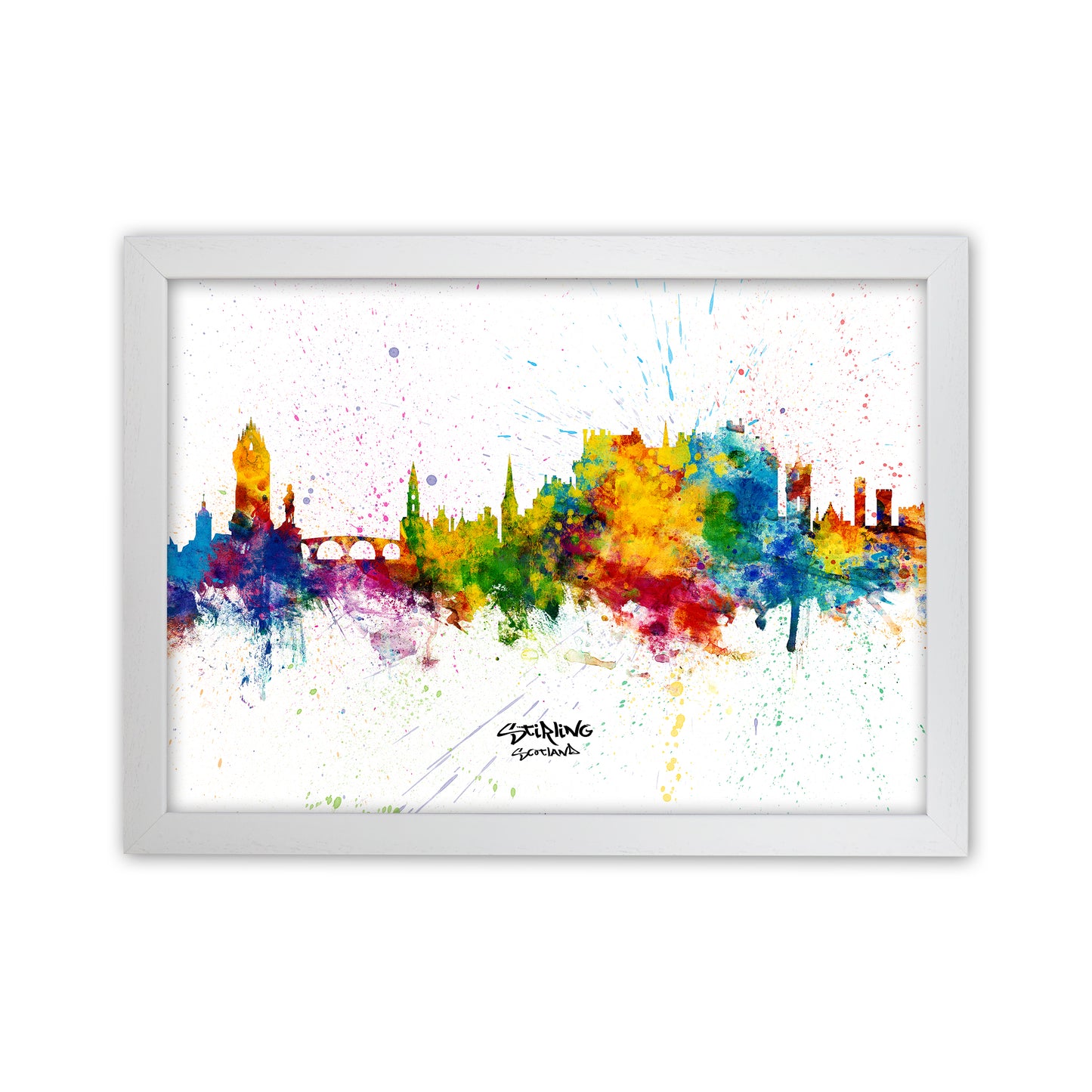 Stirling Scotland Skyline Splash Art Print by Michael Tompsett White Grain