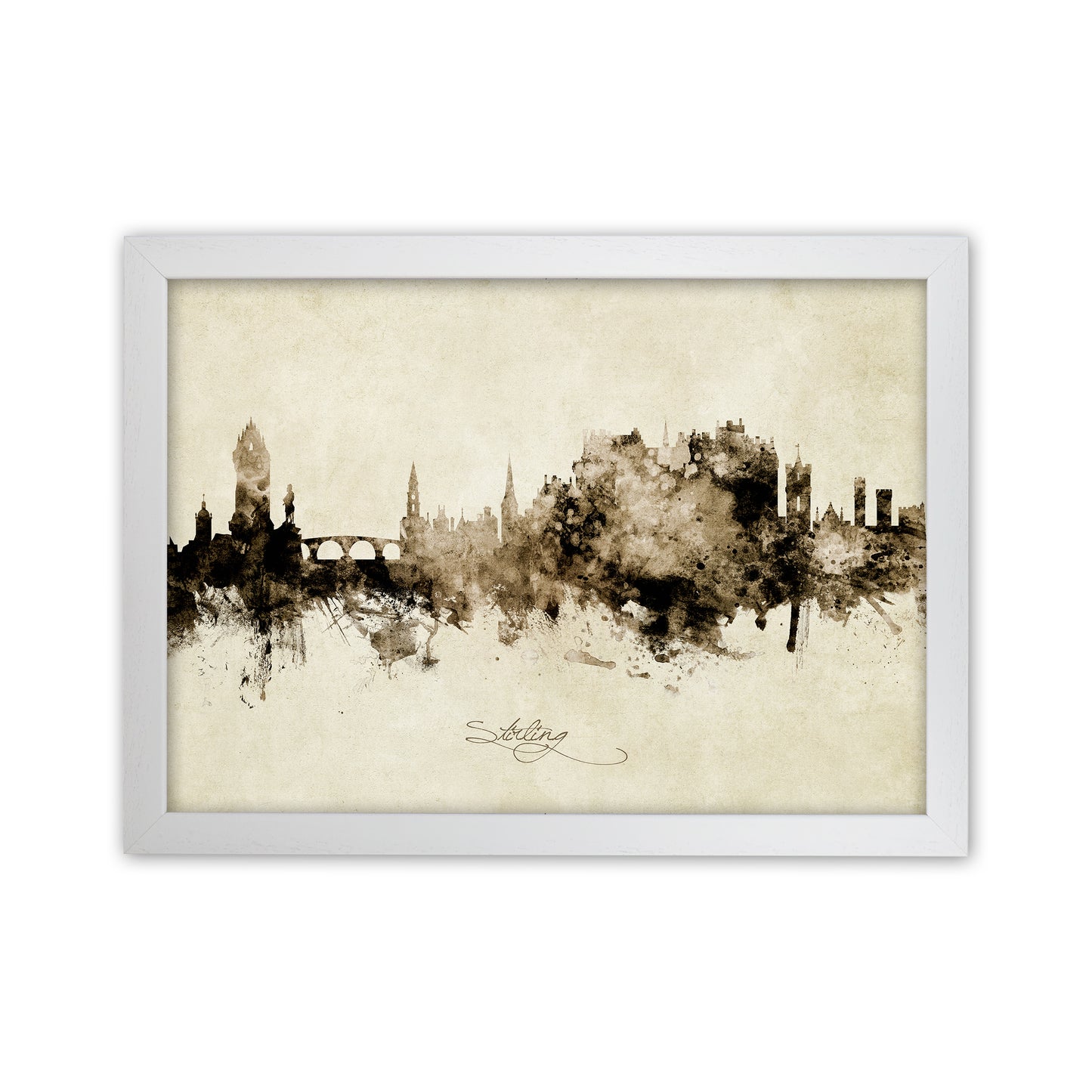 Stirling Scotland Skyline Vintage Art Print by Michael Tompsett White Grain