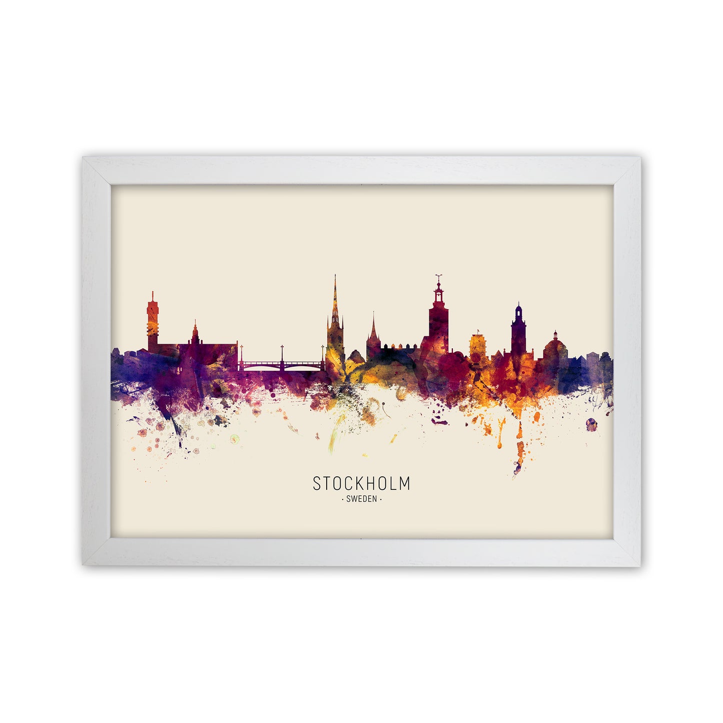 Stockholm Sweden Skyline Autumn City Name Art Print by Michael Tompsett White Grain