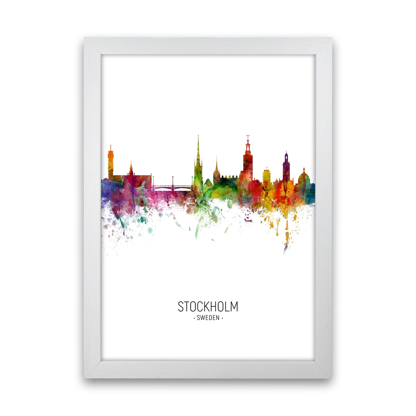 Stockholm Sweden Skyline Portrait Art Print by Michael Tompsett White Grain