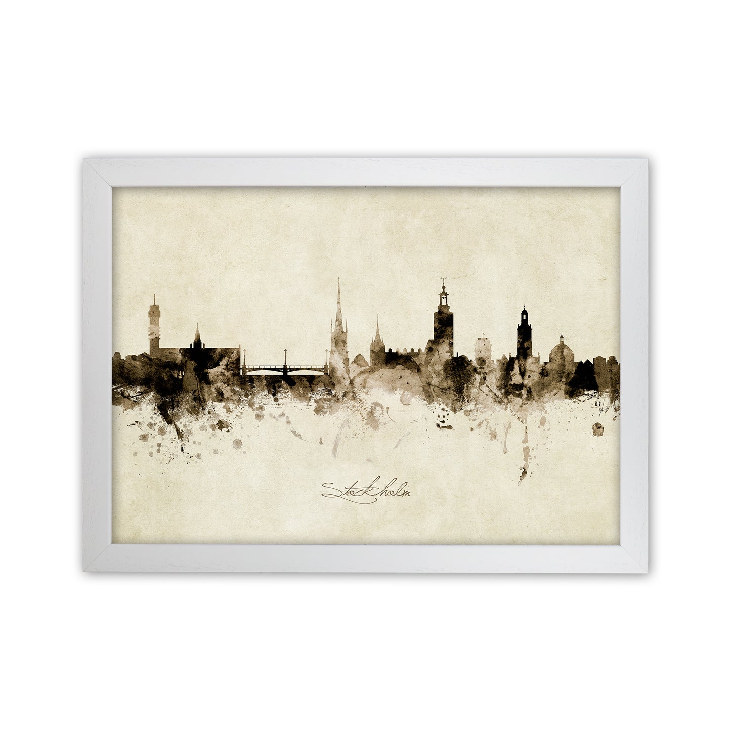 Stockholm Sweden Skyline Vintage Art Print by Michael Tompsett White Grain
