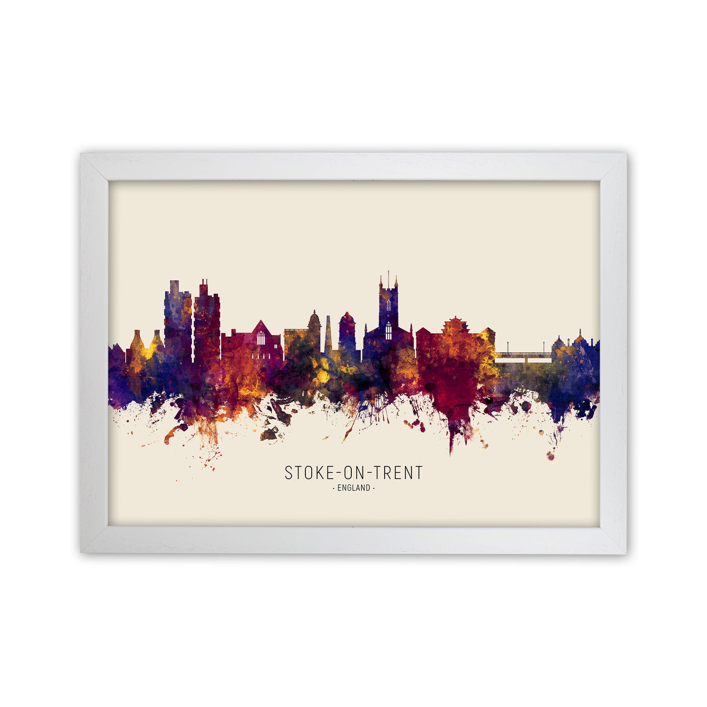 Stoke-On-Trent England Skyline Autumn City Name Art Print by Michael Tompsett White Grain