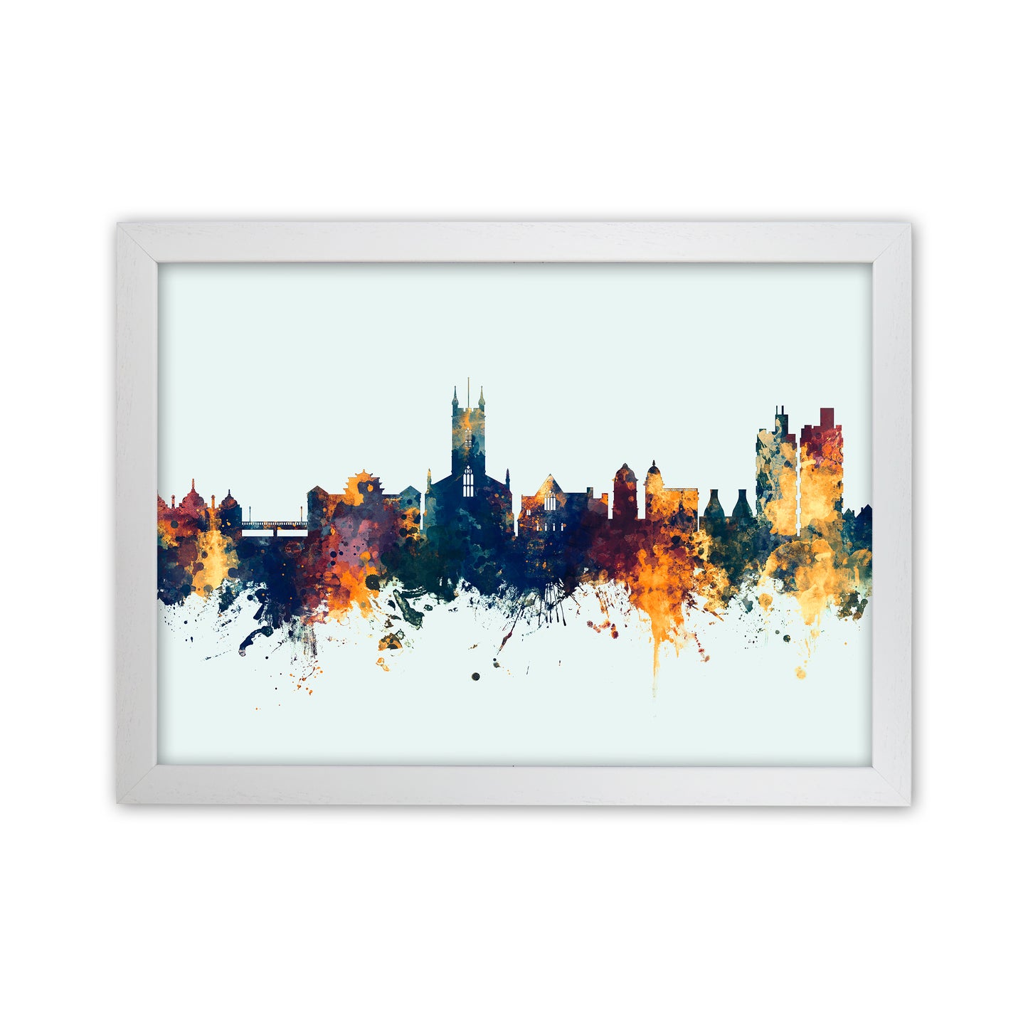 Stoke-On-Trent England Skyline Blue Orange Art Print by Michael Tompsett White Grain