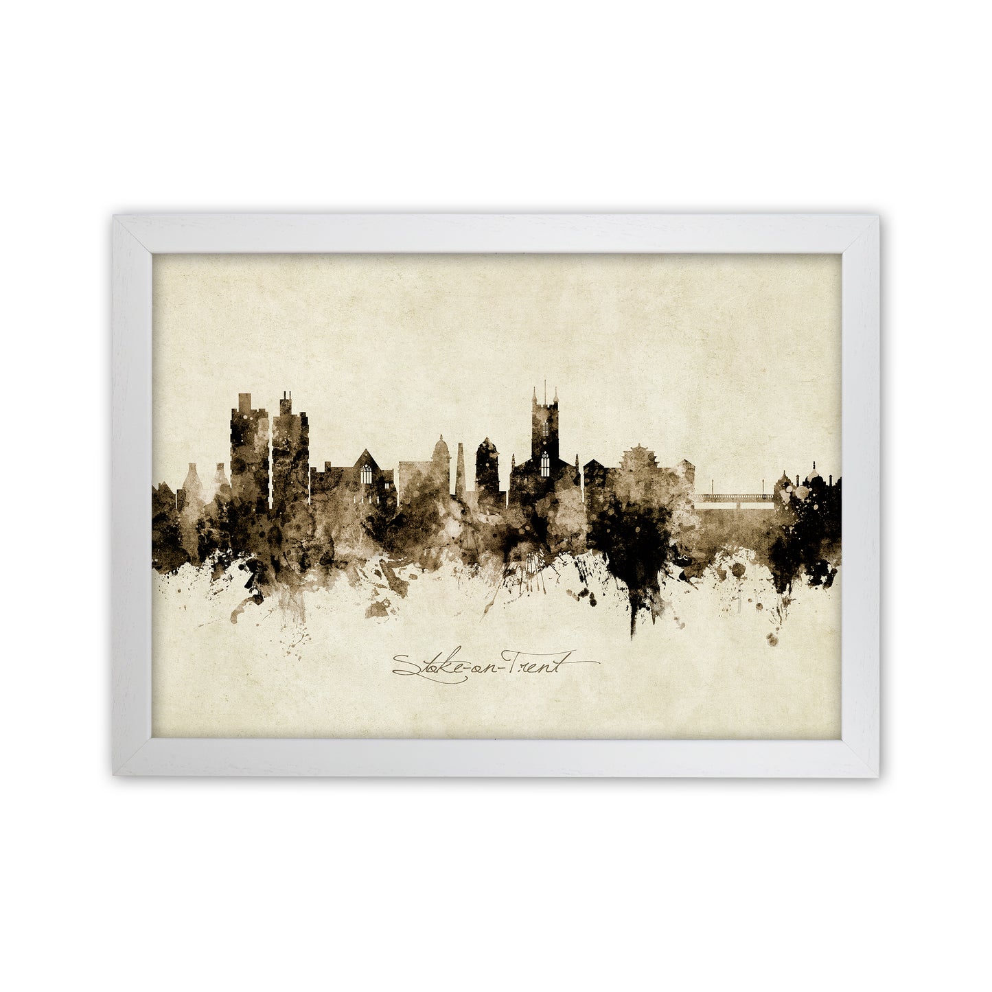 Stoke-On-Trent England Skyline Vintage Art Print by Michael Tompsett White Grain