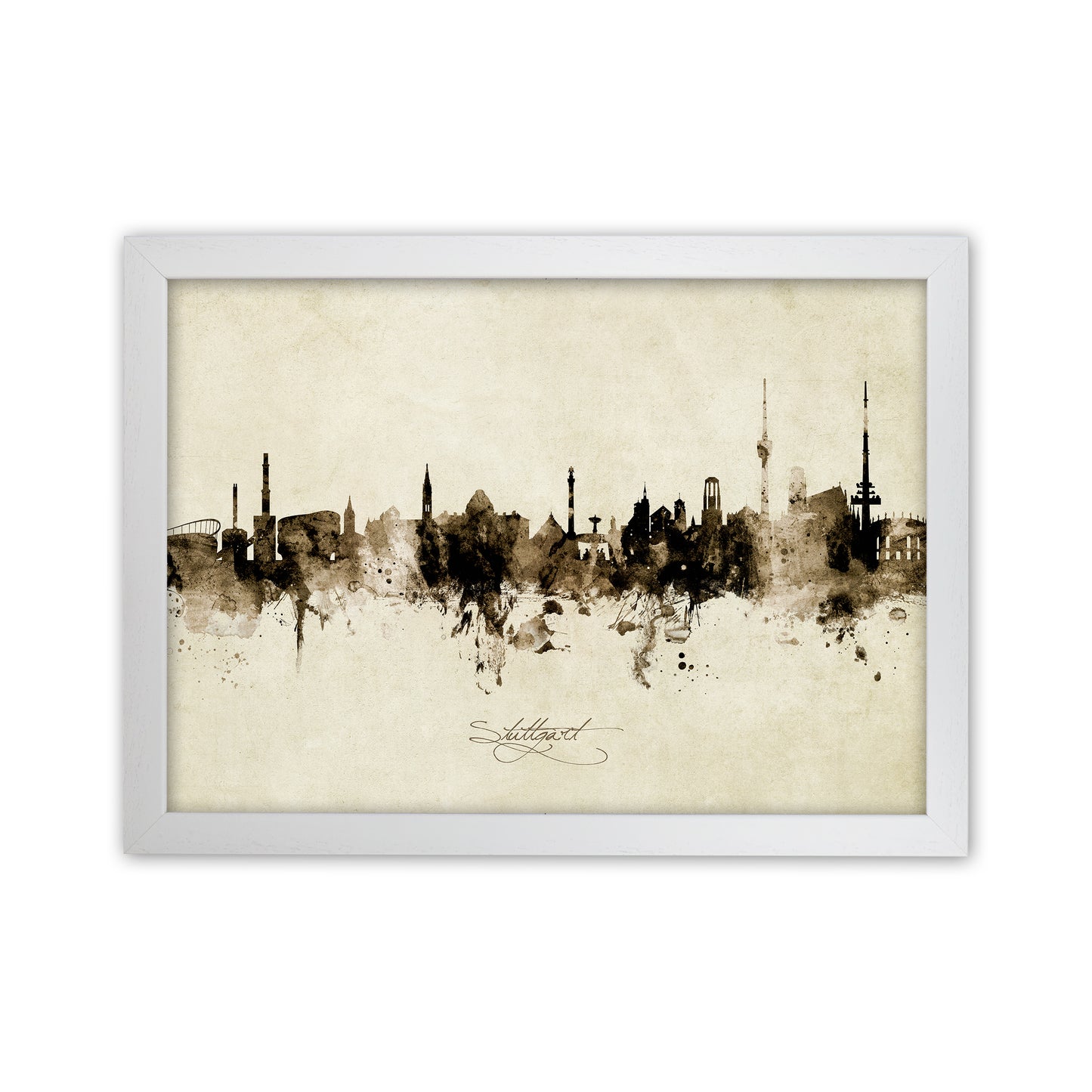 Stuttgart Deutschland Skyline Vintage Art Print by Michael Tompsett White Grain