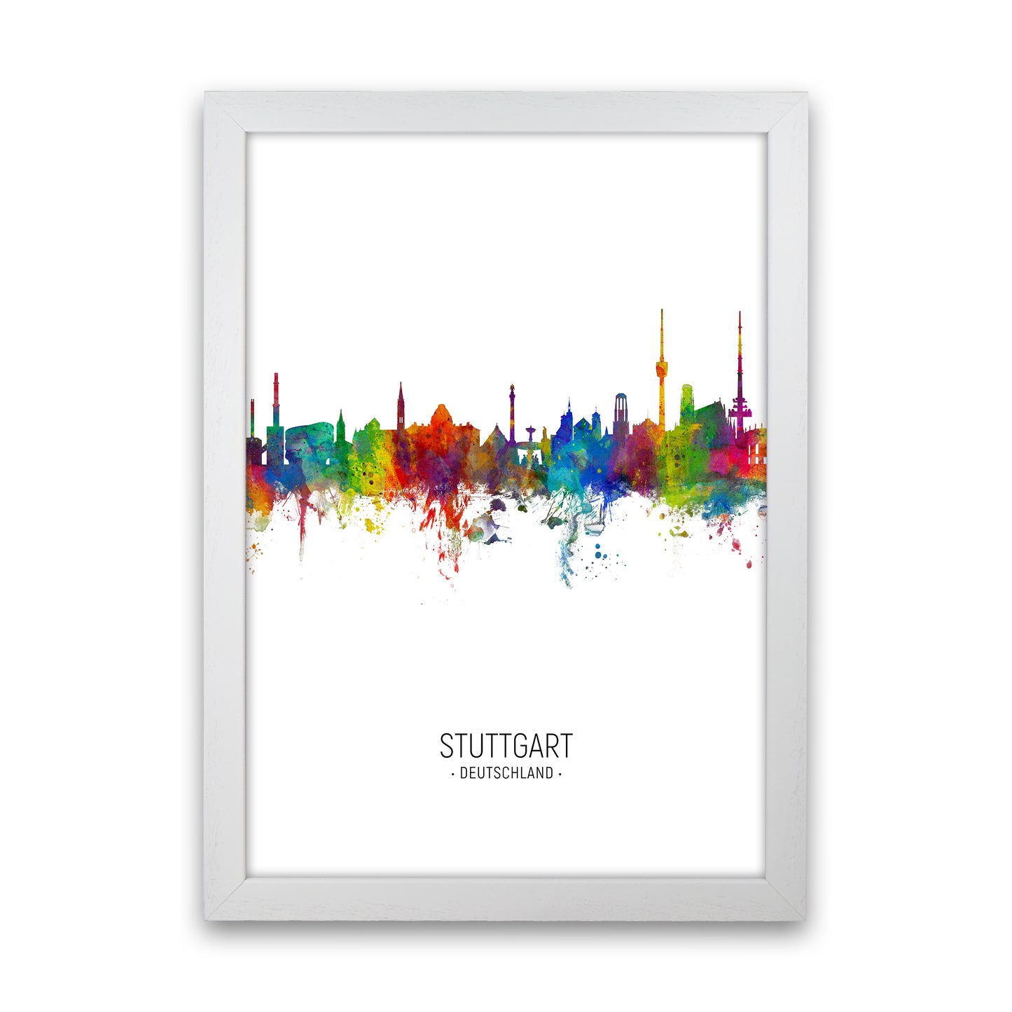 Stuttgart Germany Skyline Portrait Art Print by Michael Tompsett White Grain