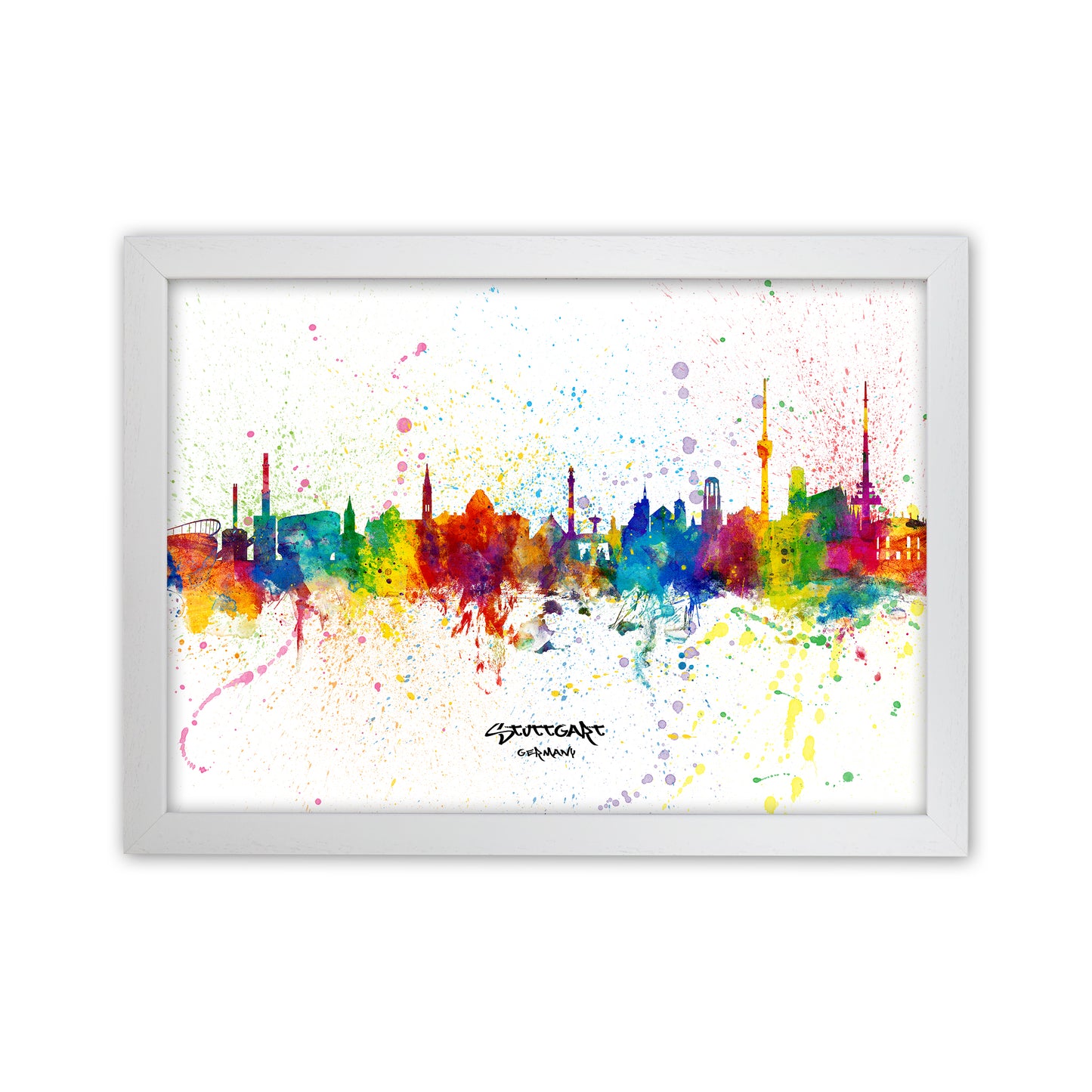 Stuttgart Germany Skyline Splash Art Print by Michael Tompsett White Grain