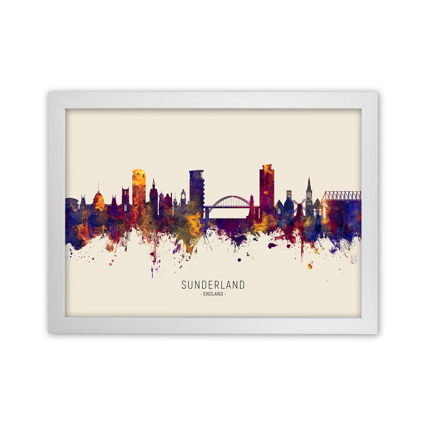 Sunderland England Skyline Autumn City Name Art Print by Michael Tompsett White Grain