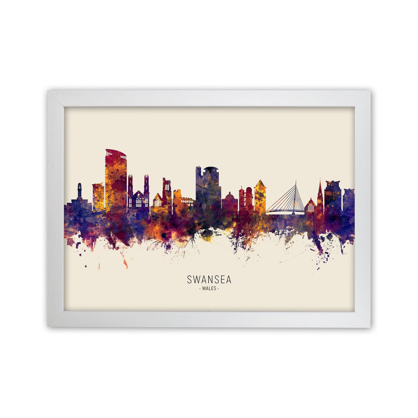 Swansea Wales Skyline Autumn City Name Art Print by Michael Tompsett White Grain
