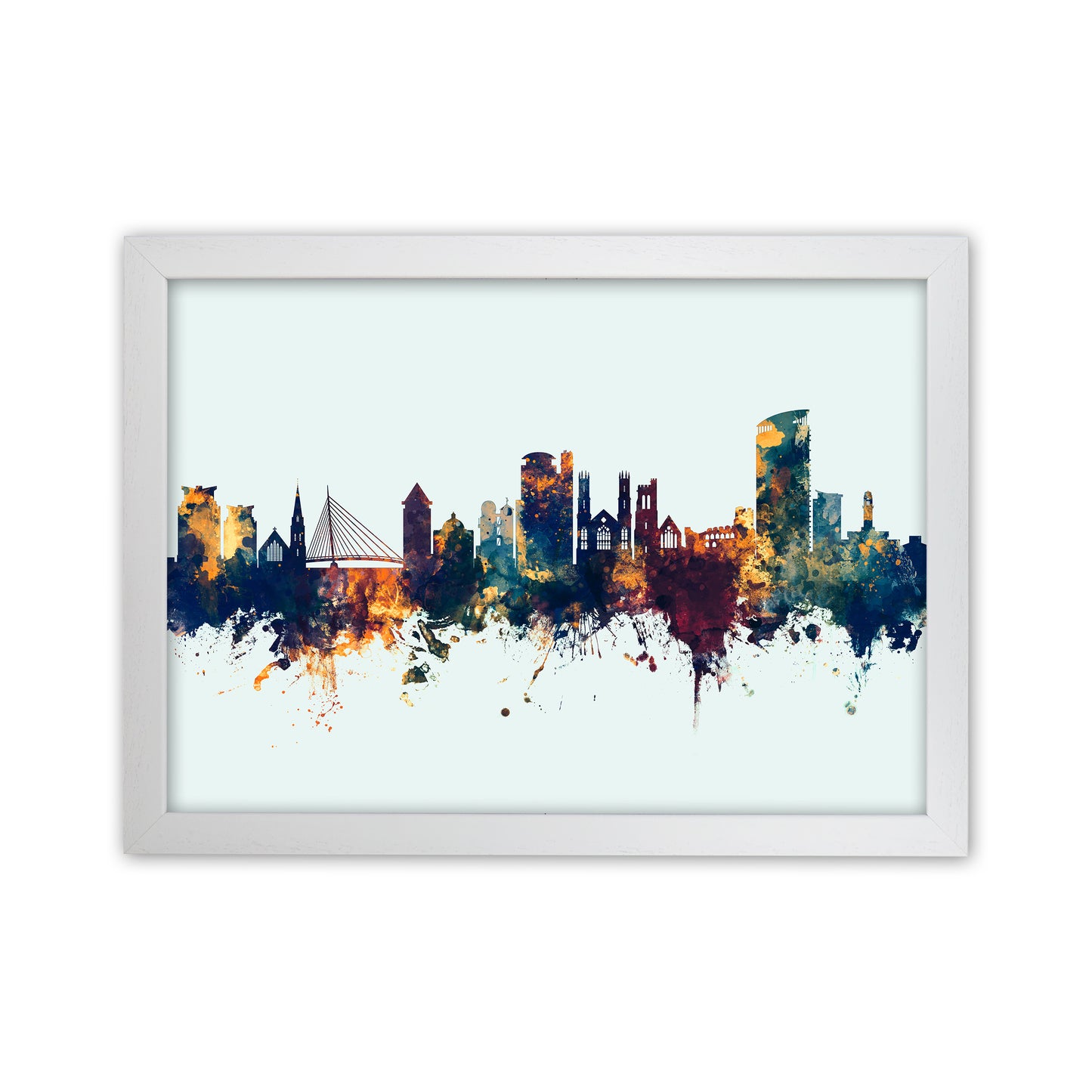 Swansea Wales Skyline Blue Orange Art Print by Michael Tompsett White Grain