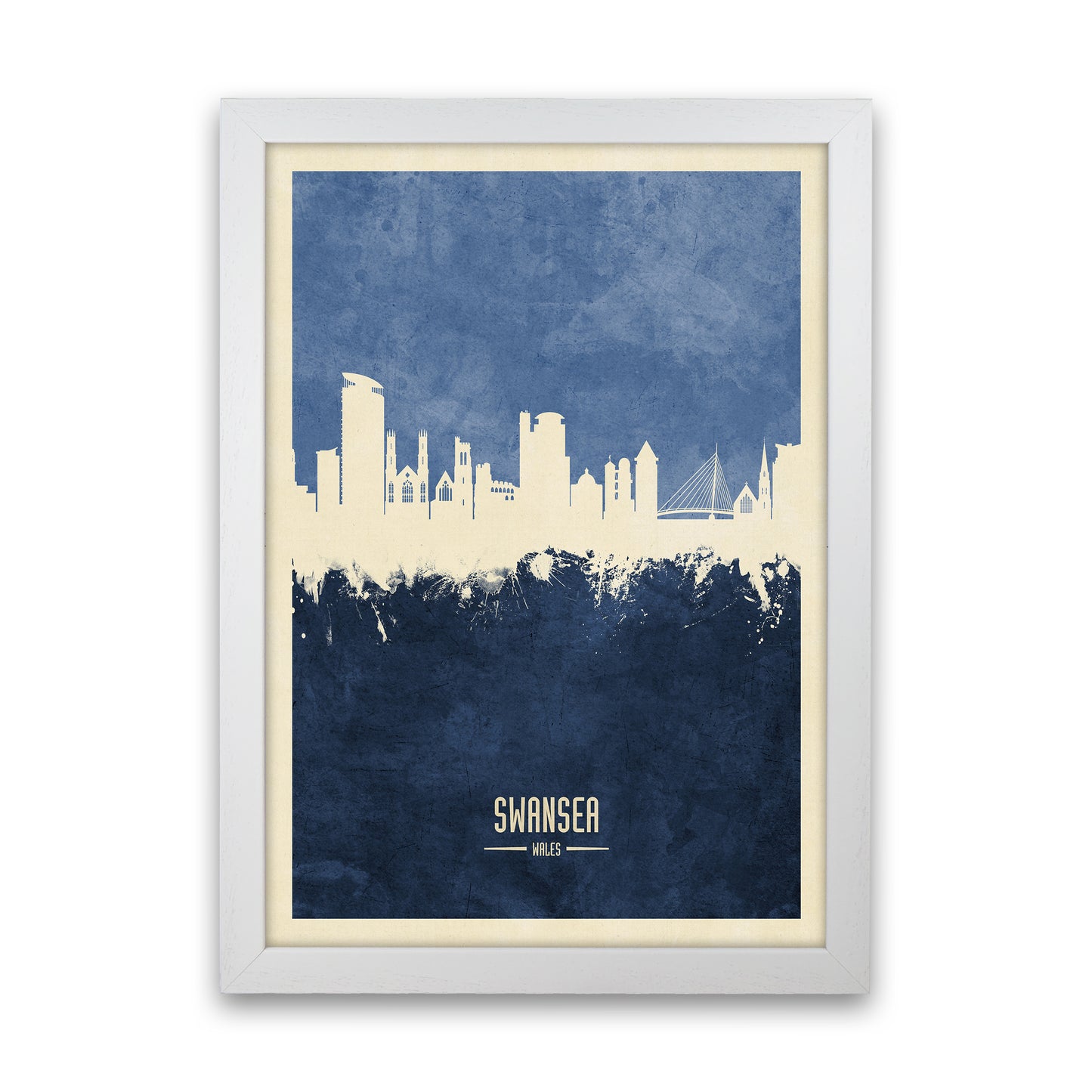 Swansea Wales Skyline Portrait Navy Art Print by Michael Tompsett White Grain