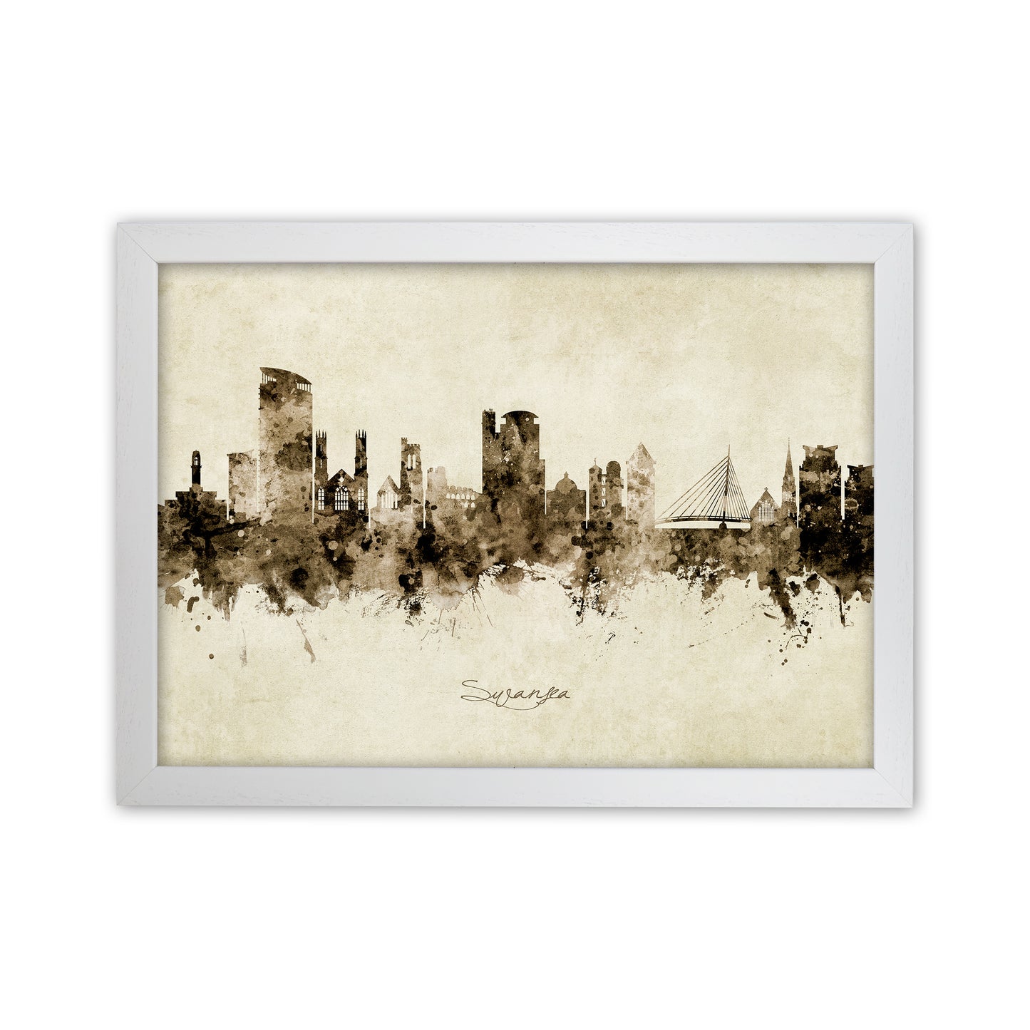 Swansea Wales Skyline Vintage Art Print by Michael Tompsett White Grain