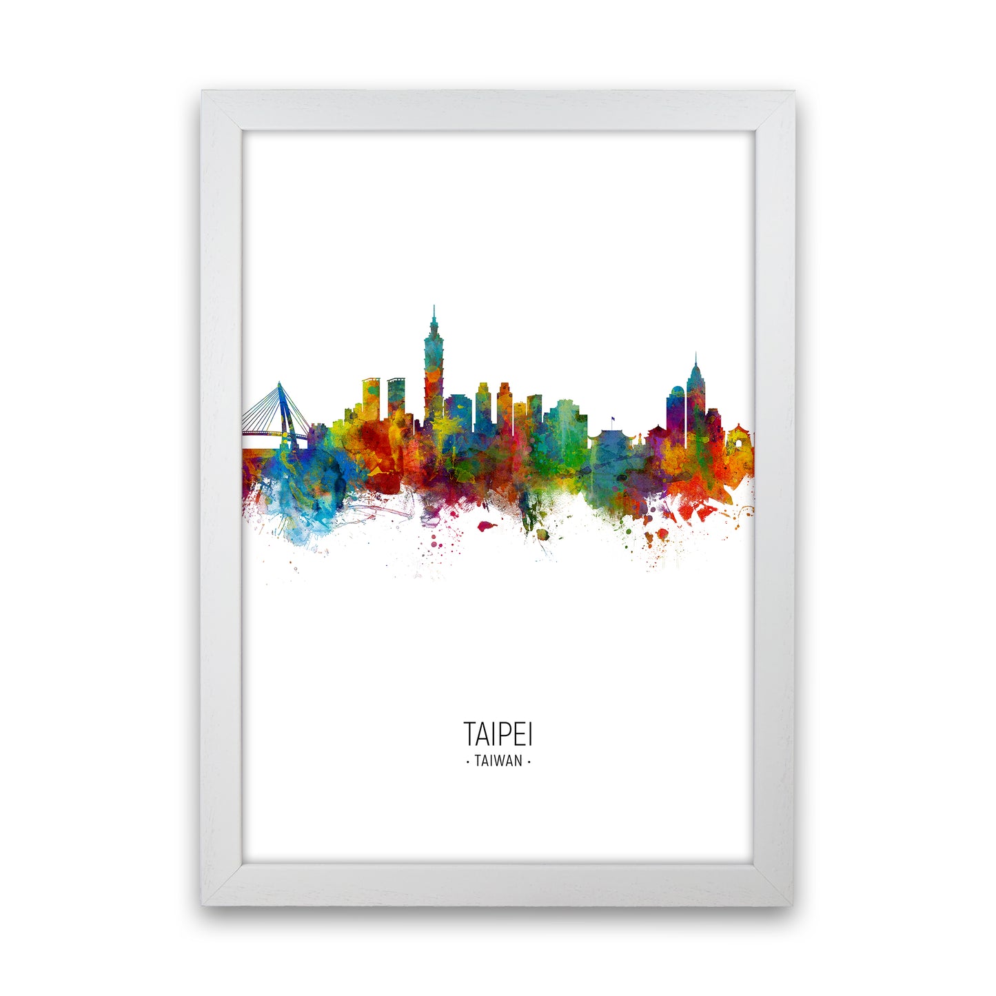 Taipei Taiwan Skyline Portrait Art Print by Michael Tompsett White Grain