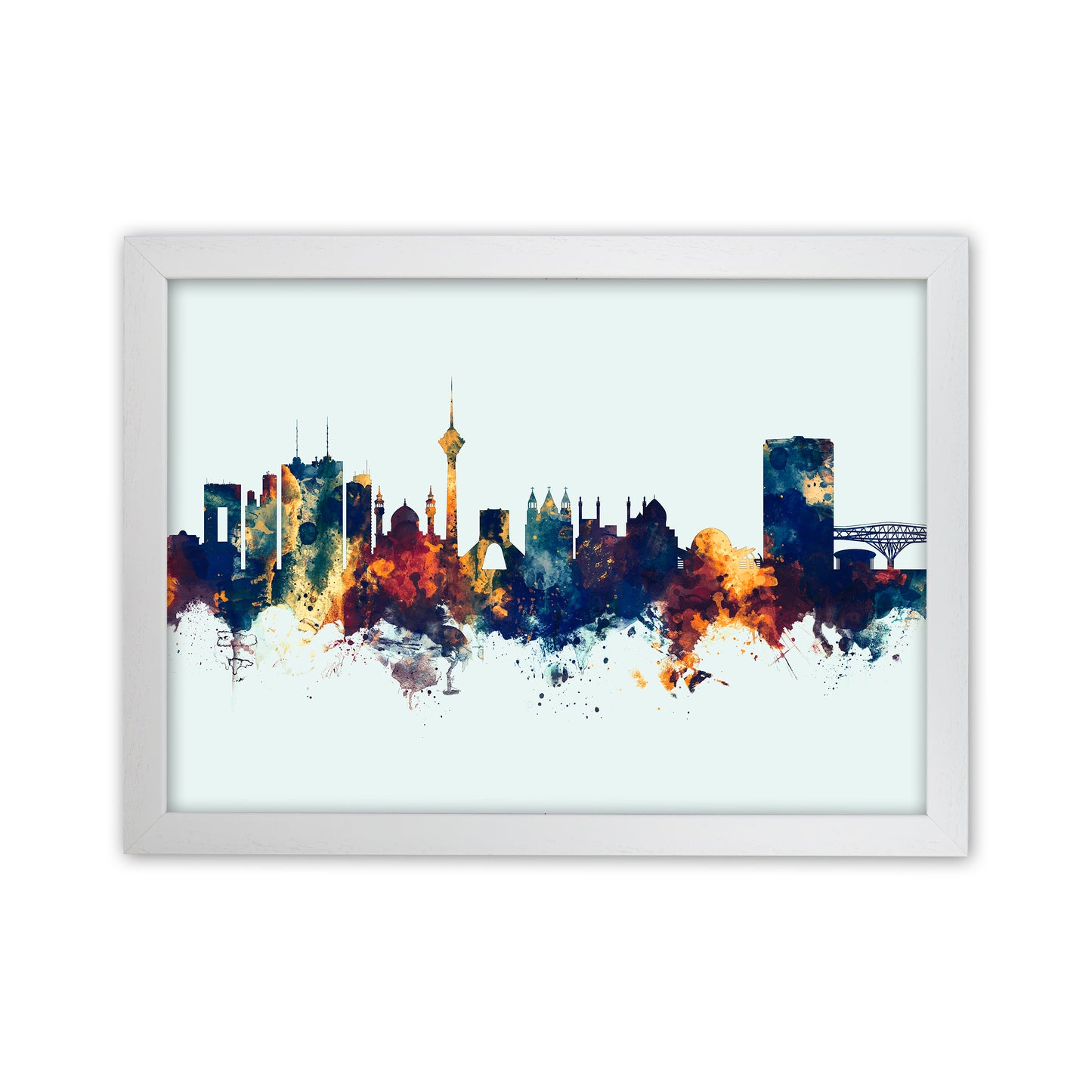 Tehran Iran Skyline Blue Orange Art Print by Michael Tompsett White Grain
