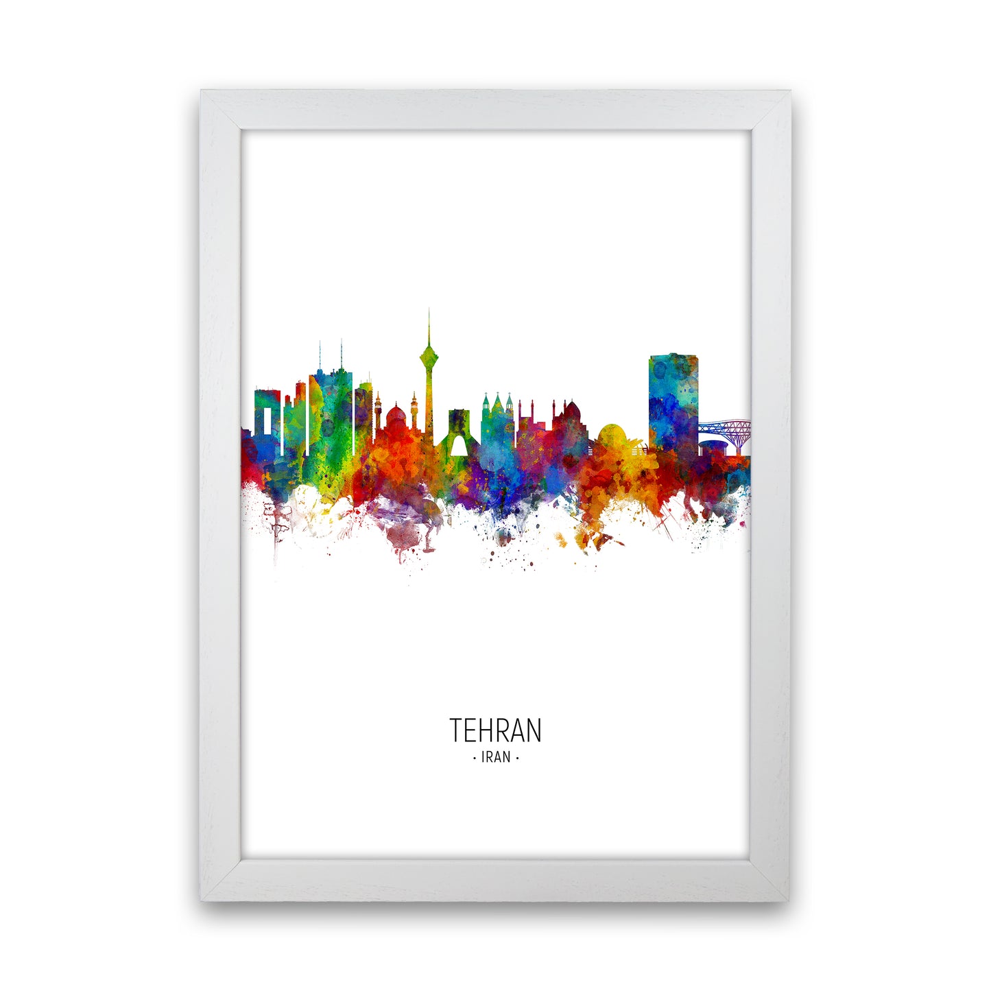 Tehran Iran Skyline Portrait Art Print by Michael Tompsett White Grain