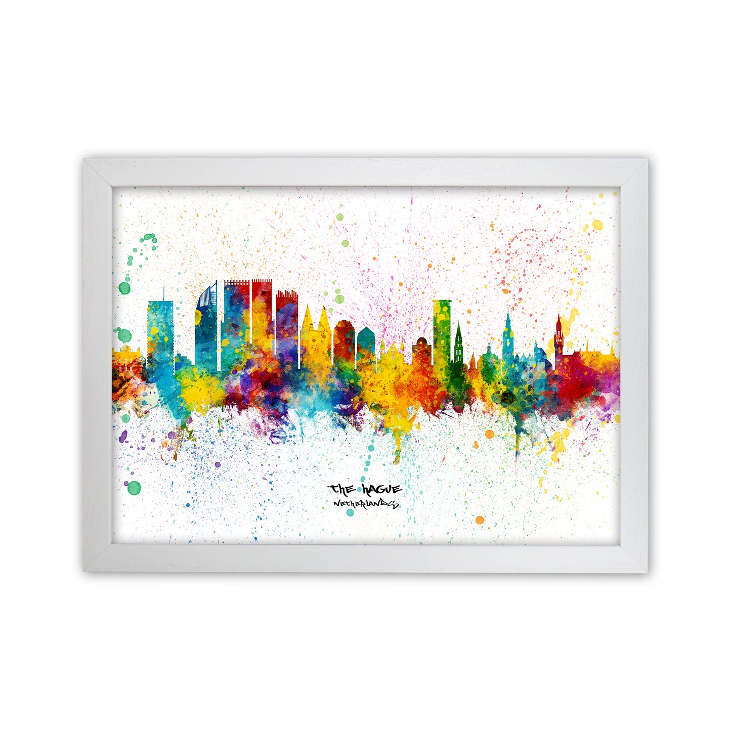 The Hague Netherlands Skyline Splash Art Print by Michael Tompsett White Grain