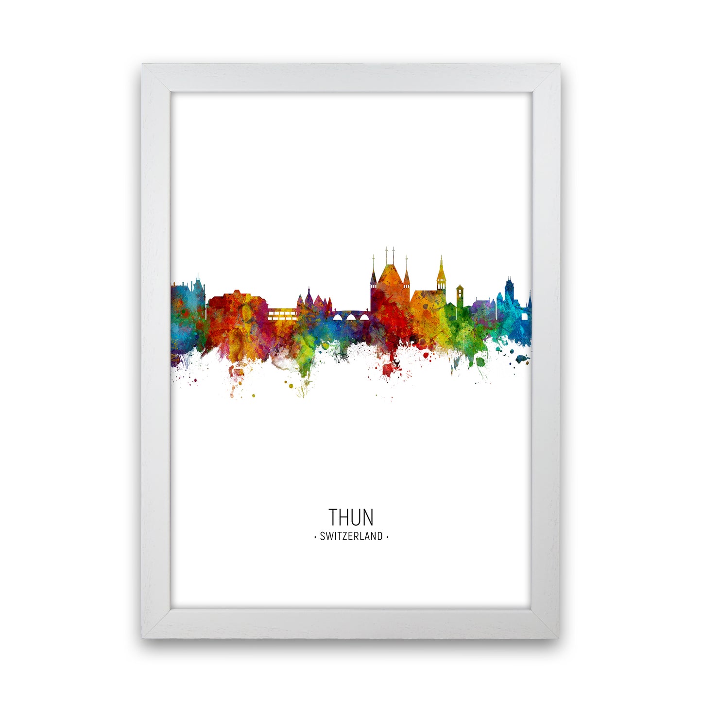 Thun Switzerland Skyline Portrait Art Print by Michael Tompsett White Grain
