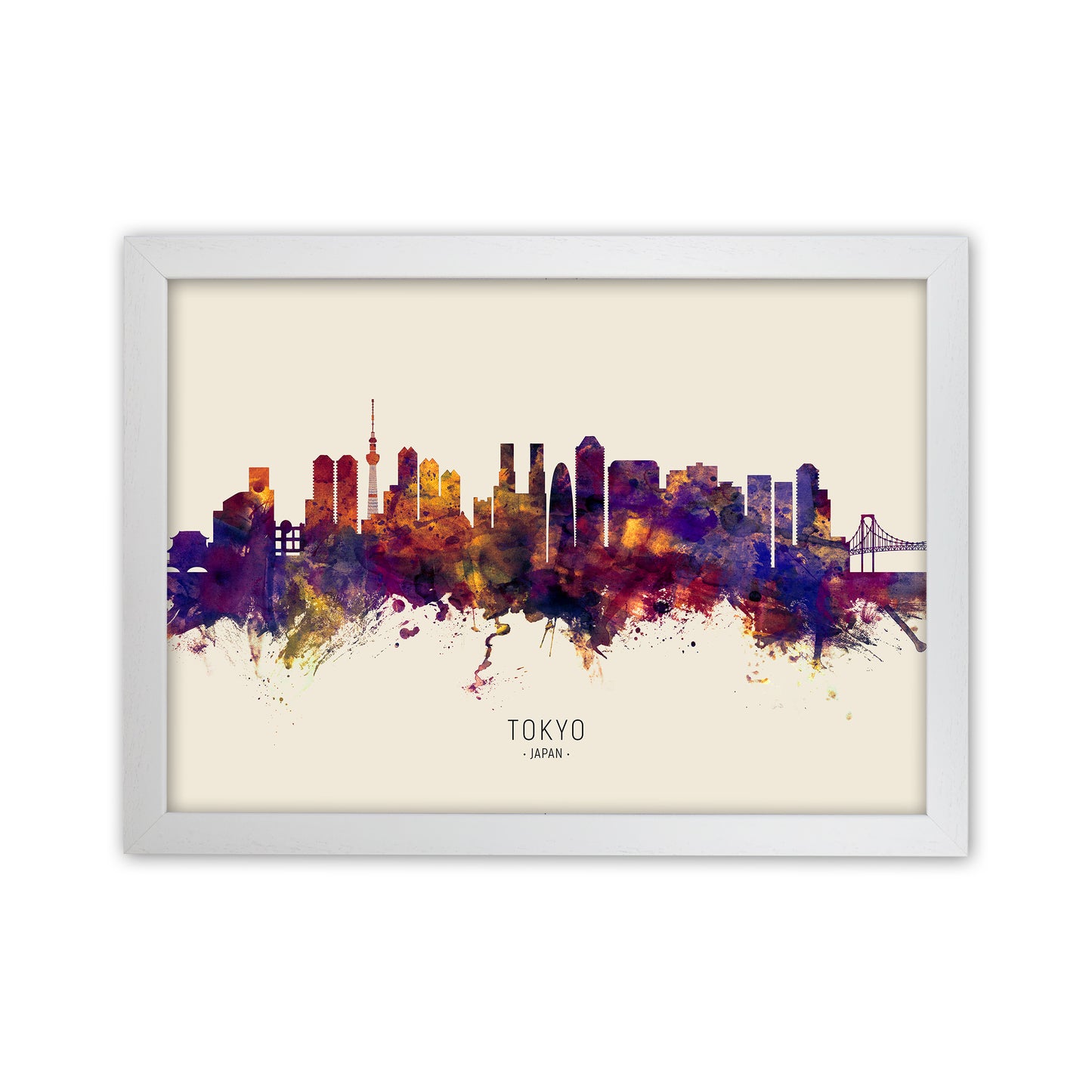 Tokyo Japan Skyline Autumn City Name Art Print by Michael Tompsett White Grain