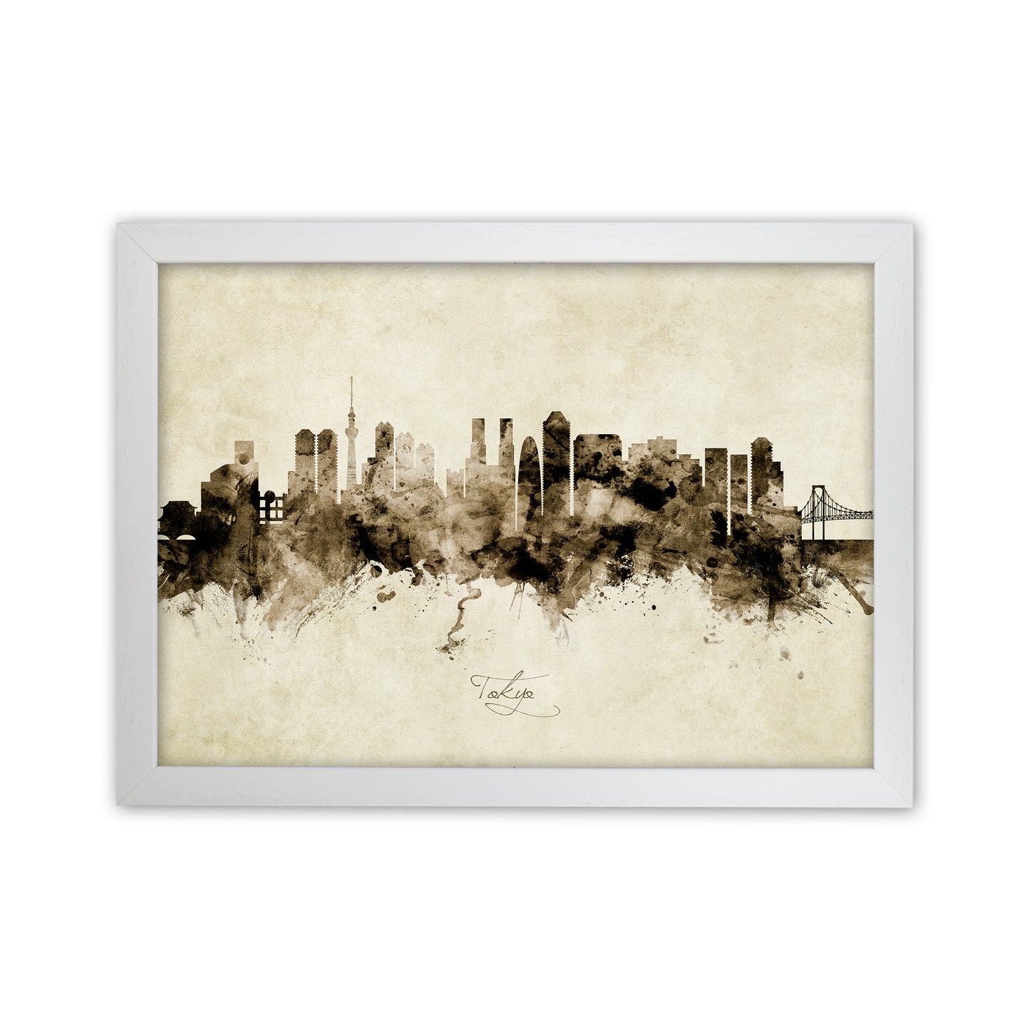 Tokyo Japan Skyline Vintage Art Print by Michael Tompsett White Grain