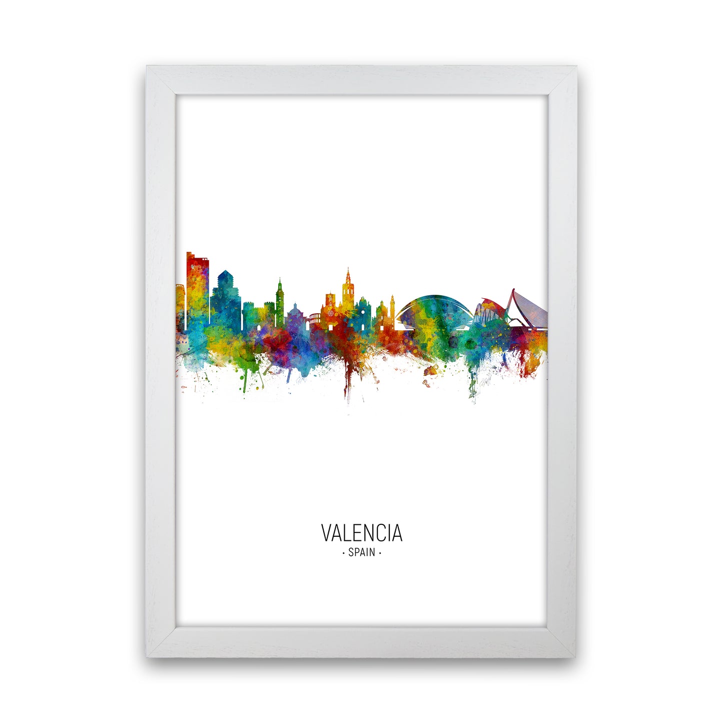 Valencia Spain Skyline Portrait Art Print by Michael Tompsett White Grain