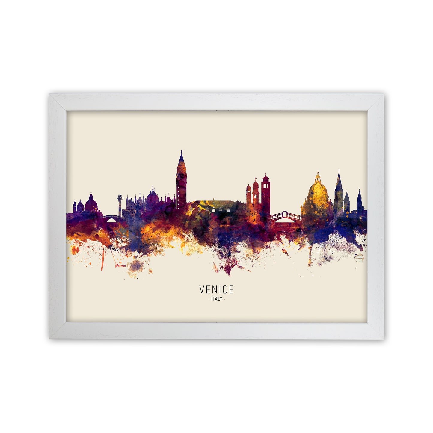 Venice Italy Skyline Autumn City Name Art Print by Michael Tompsett White Grain