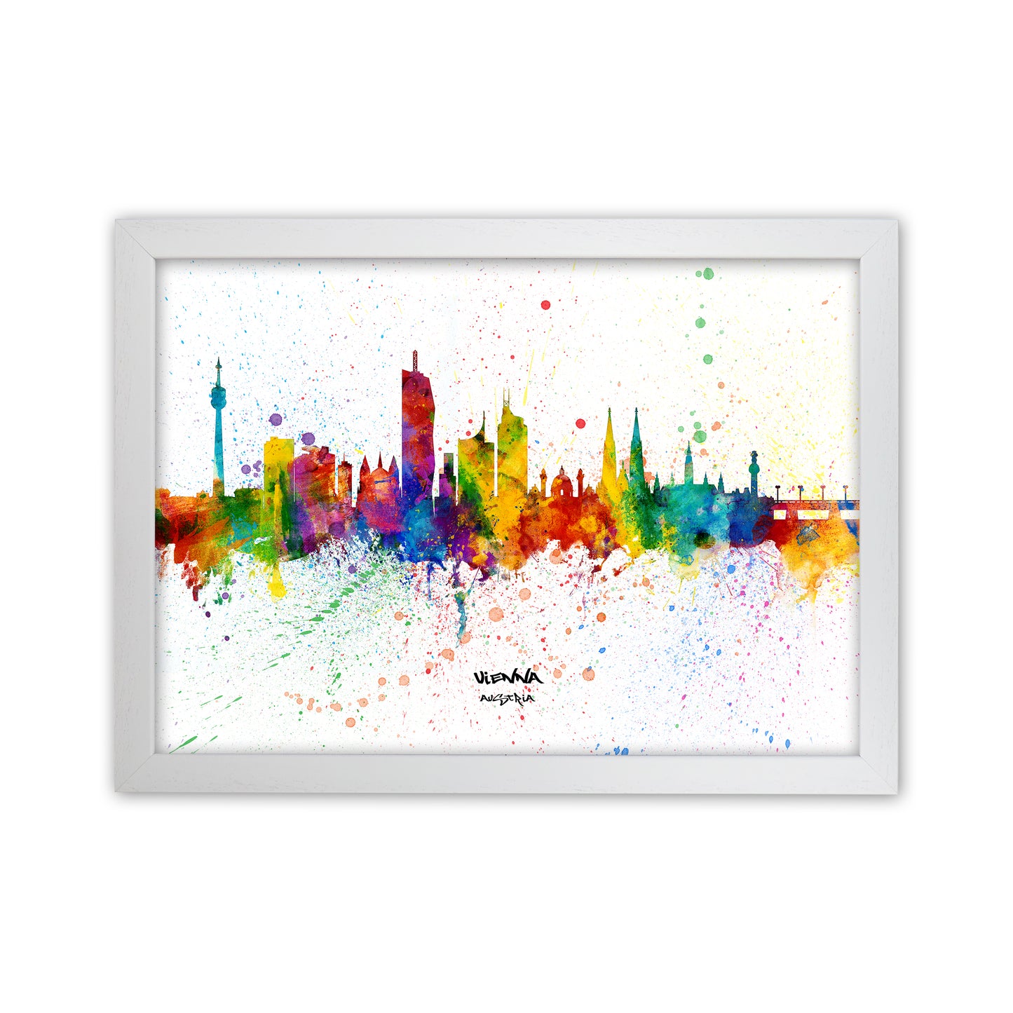 Vienna Austria Skyline Splash Art Print by Michael Tompsett White Grain
