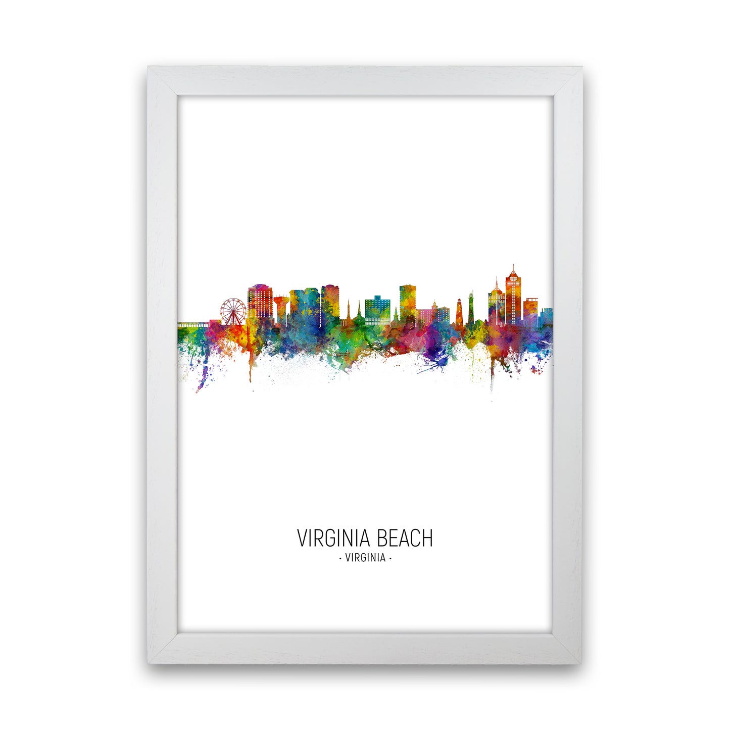 Virginia Beach Virginia Skyline Portrait Art Print by Michael Tompsett White Grain