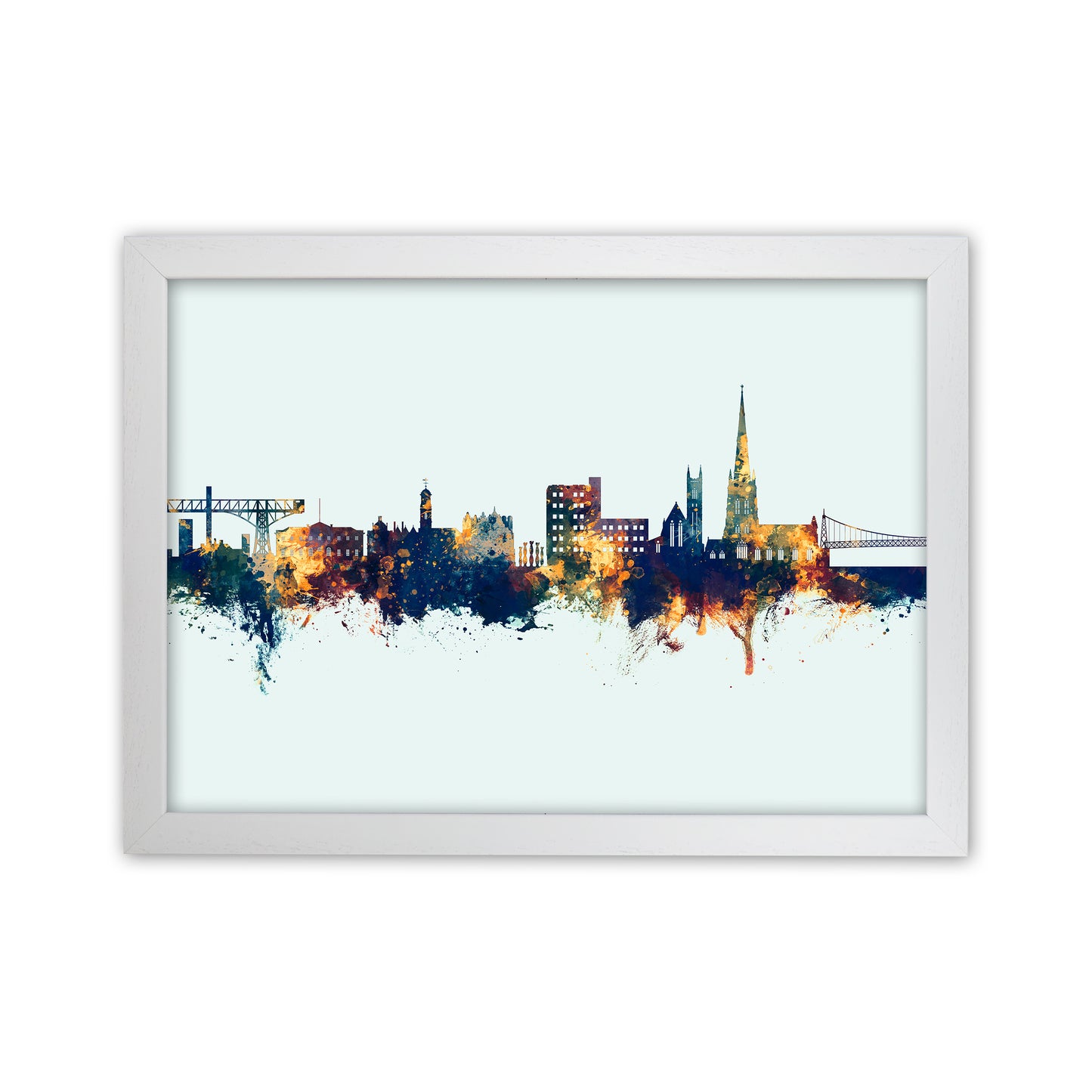 Warrington England Skyline Blue Orange Art Print by Michael Tompsett White Grain