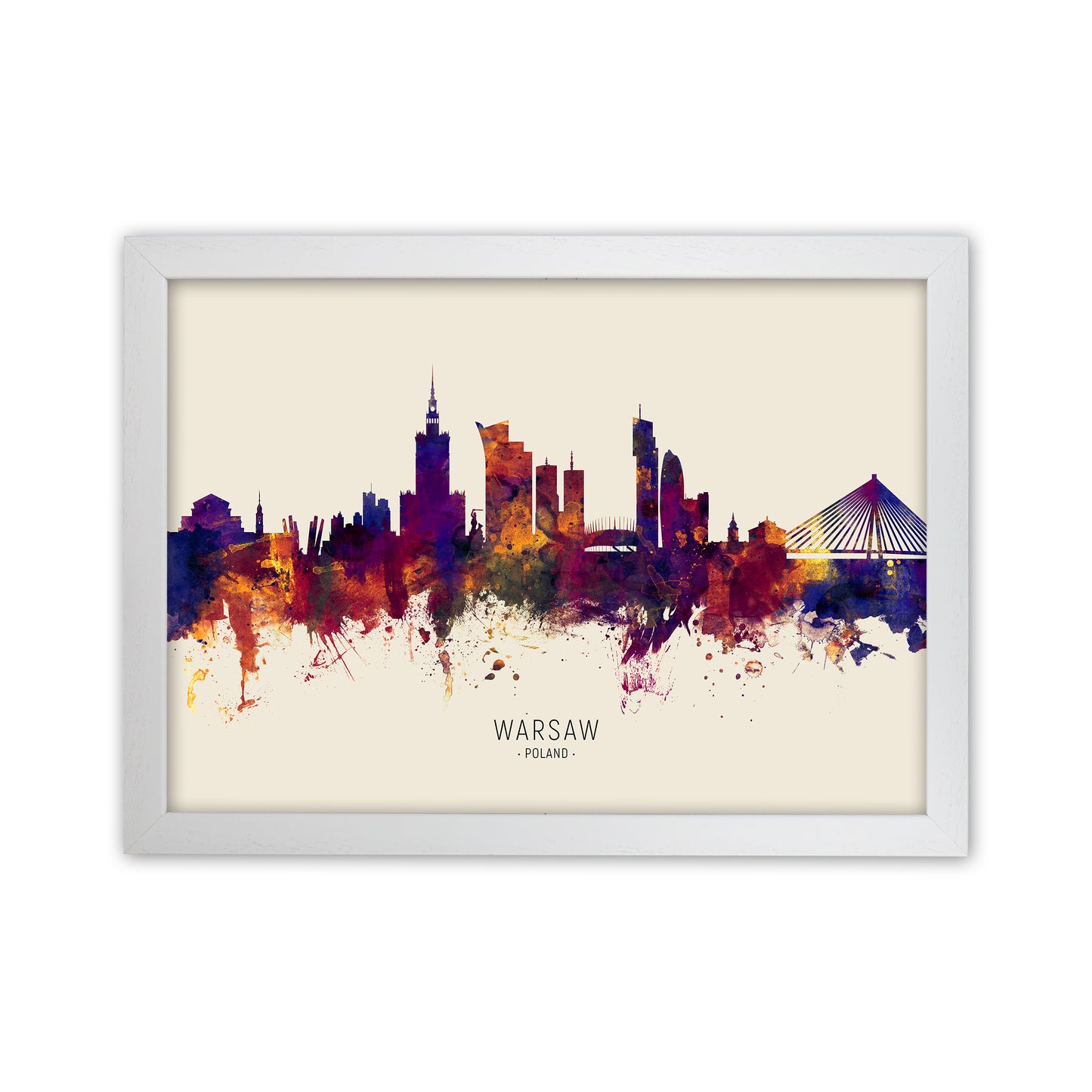 Warsaw Poland Skyline Autumn City Name Art Print by Michael Tompsett White Grain