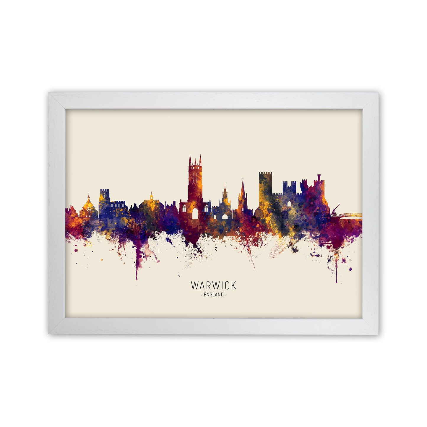 Warwick England Skyline Autumn City Name Art Print by Michael Tompsett White Grain