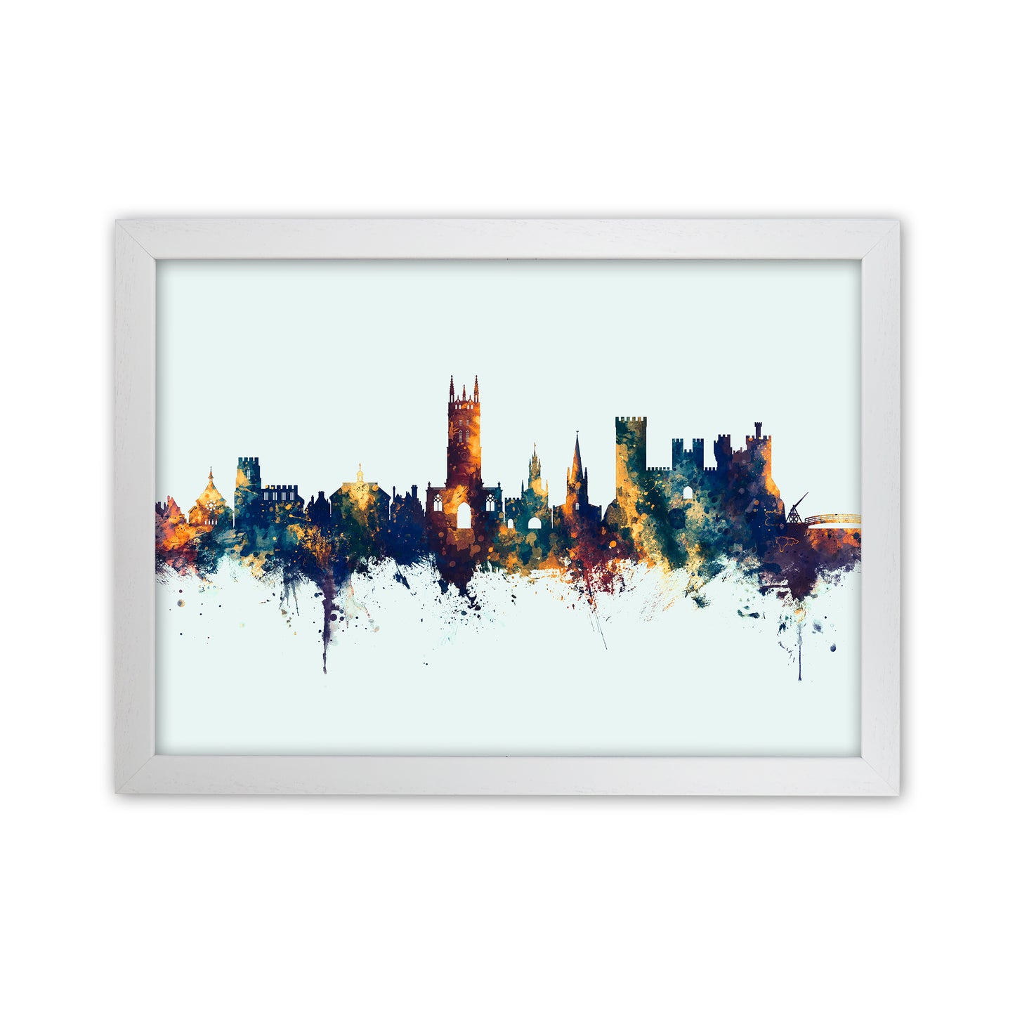 Warwick England Skyline Blue Orange Art Print by Michael Tompsett White Grain