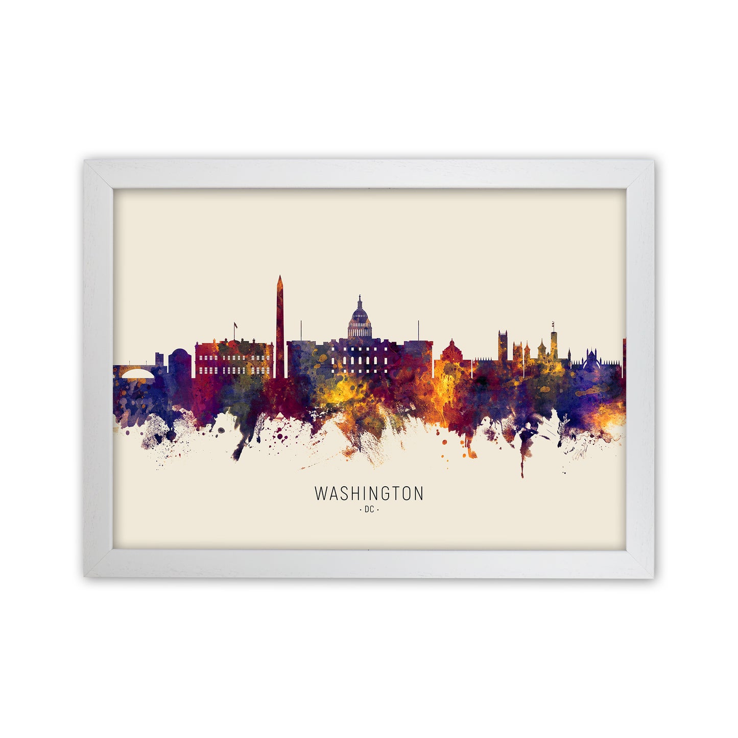 Washington Dc Skyline Autumn City Name Art Print by Michael Tompsett White Grain