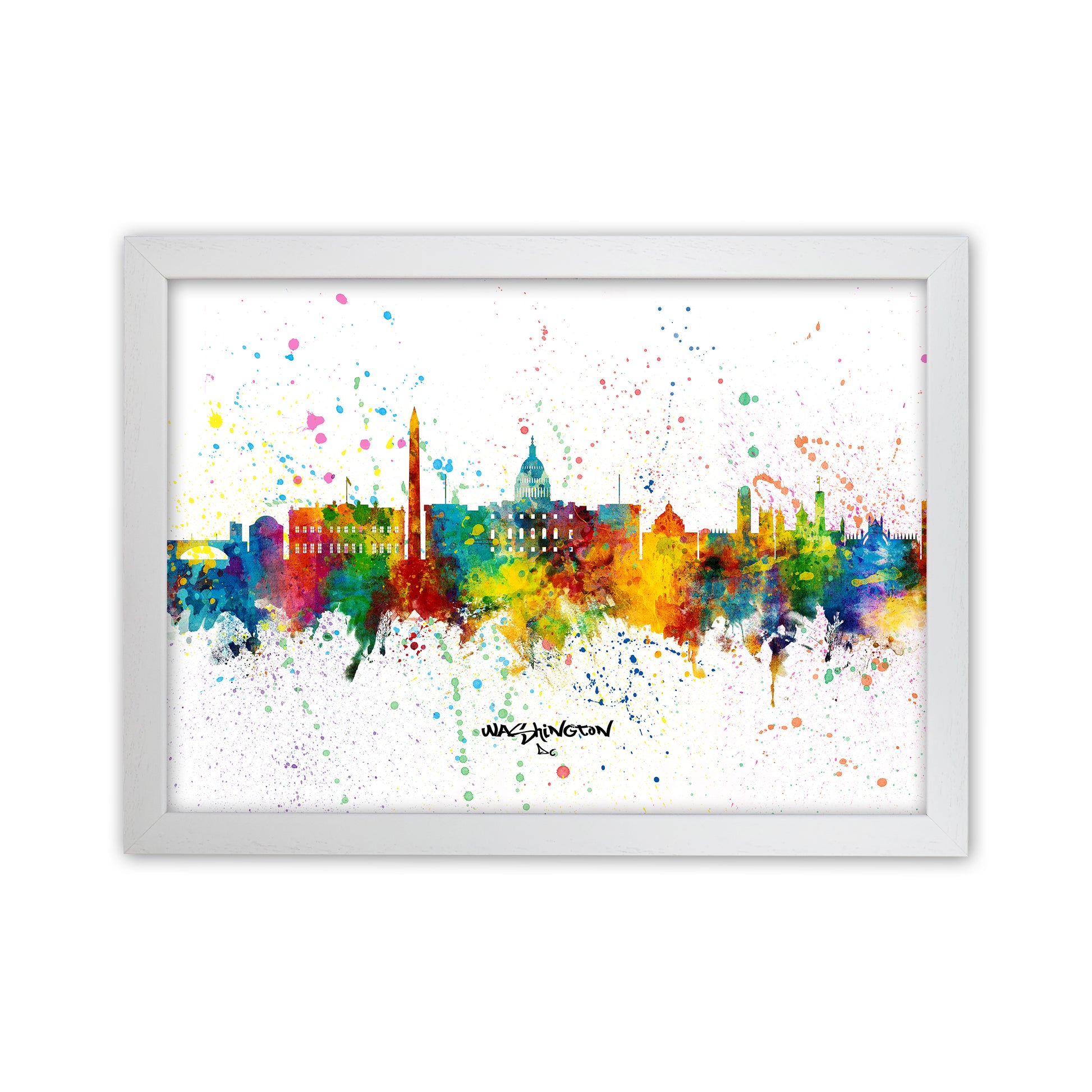 Washington Dc Skyline Splash Art Print by Michael Tompsett White Grain