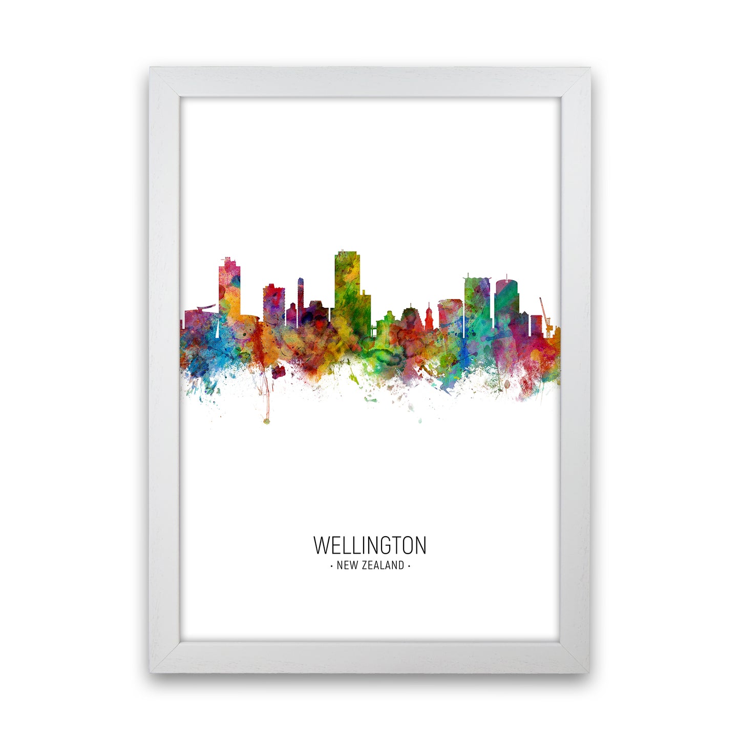 Wellington New Zealand Skyline Portrait Art Print by Michael Tompsett White Grain