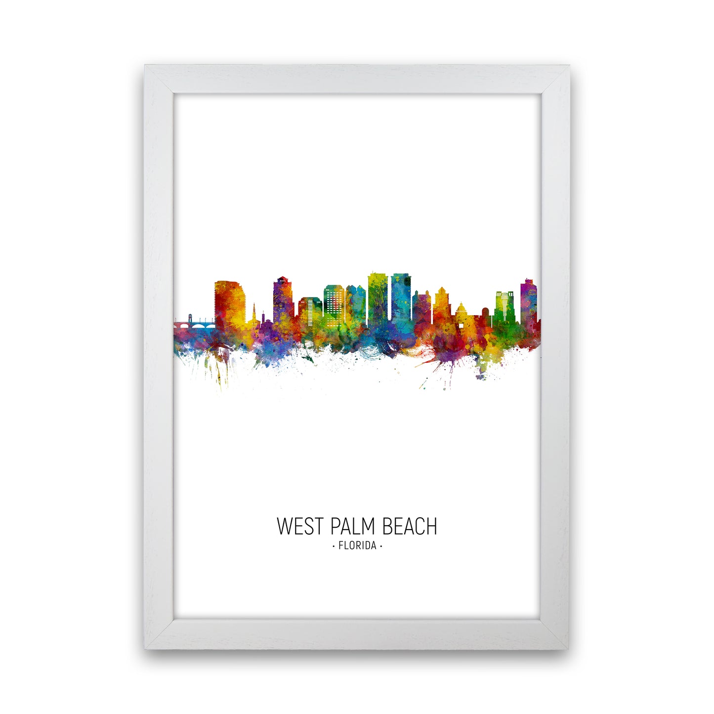 West Palm Beach Florida Skyline Portrait Art Print by Michael Tompsett White Grain