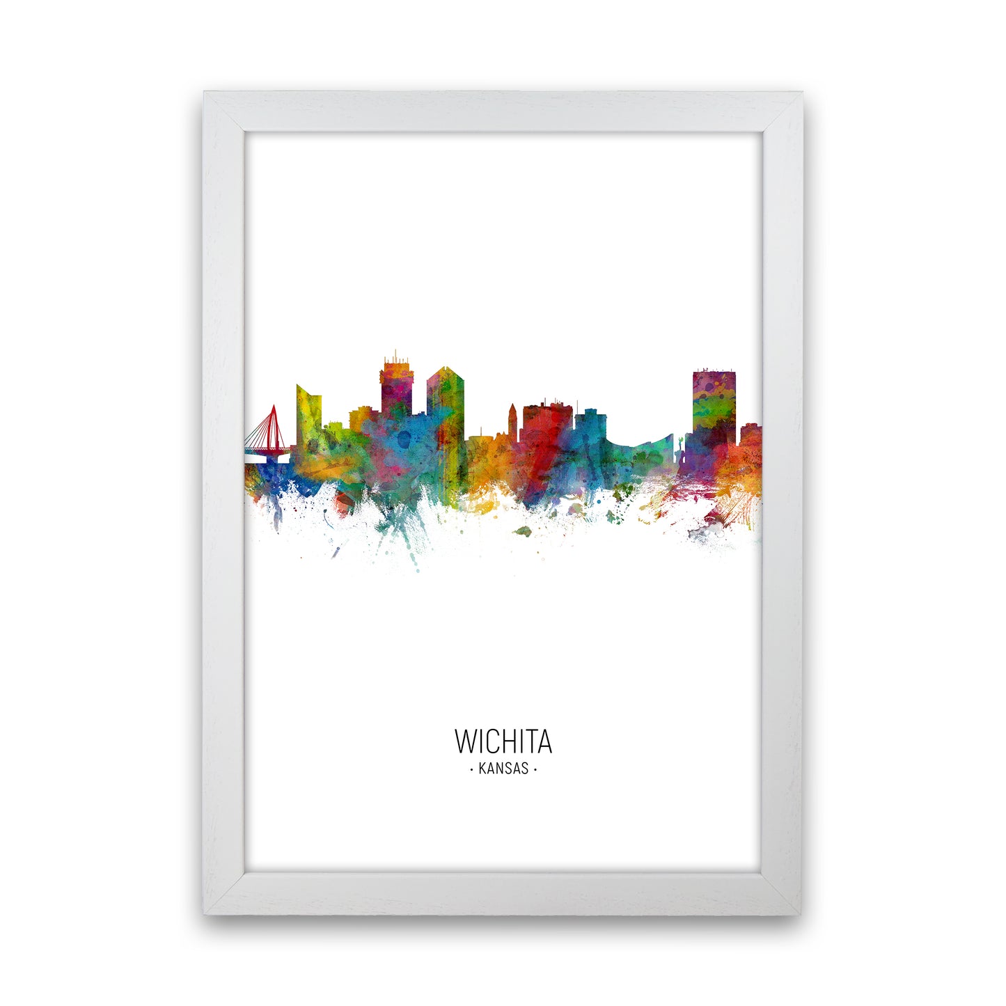 Wichita Kansas Skyline Portrait Art Print by Michael Tompsett White Grain