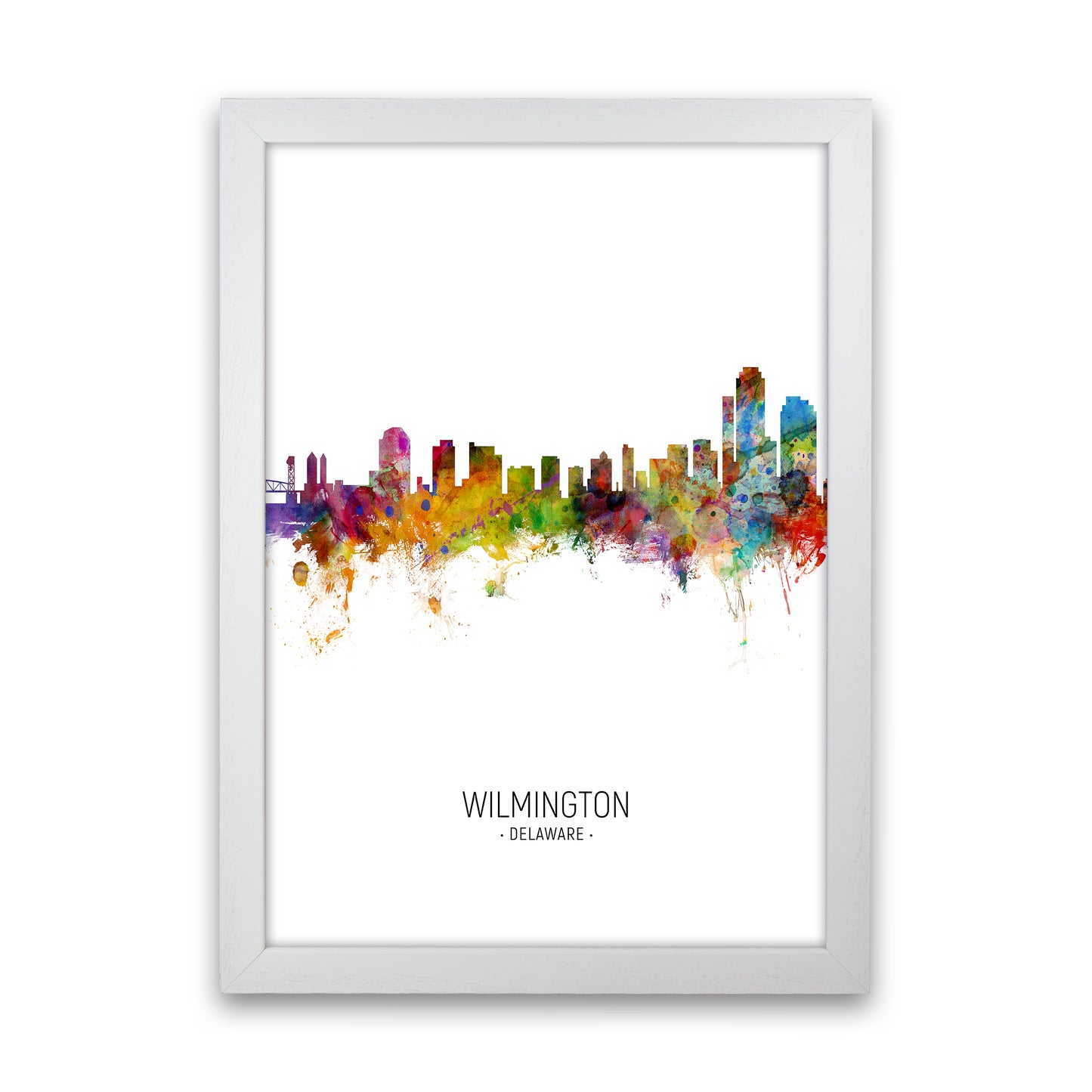 Wilmington Delaware Skyline Portrait Art Print by Michael Tompsett White Grain