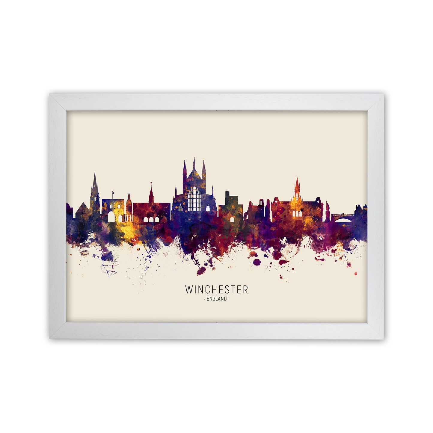 Winchester England Skyline Autumn City Name Art Print by Michael Tompsett White Grain