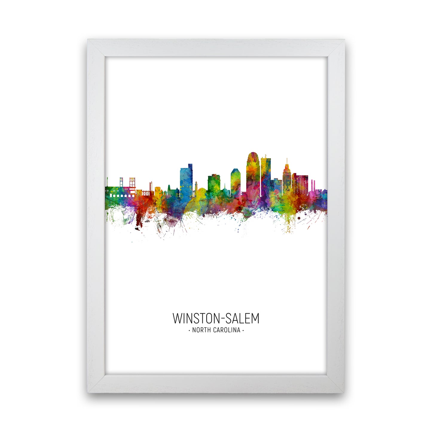Winston-Salem North Carolina Skyline Portrait Art Print by Michael Tompsett White Grain